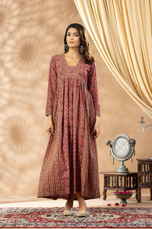 Umang Barn Red Dual Print Dress