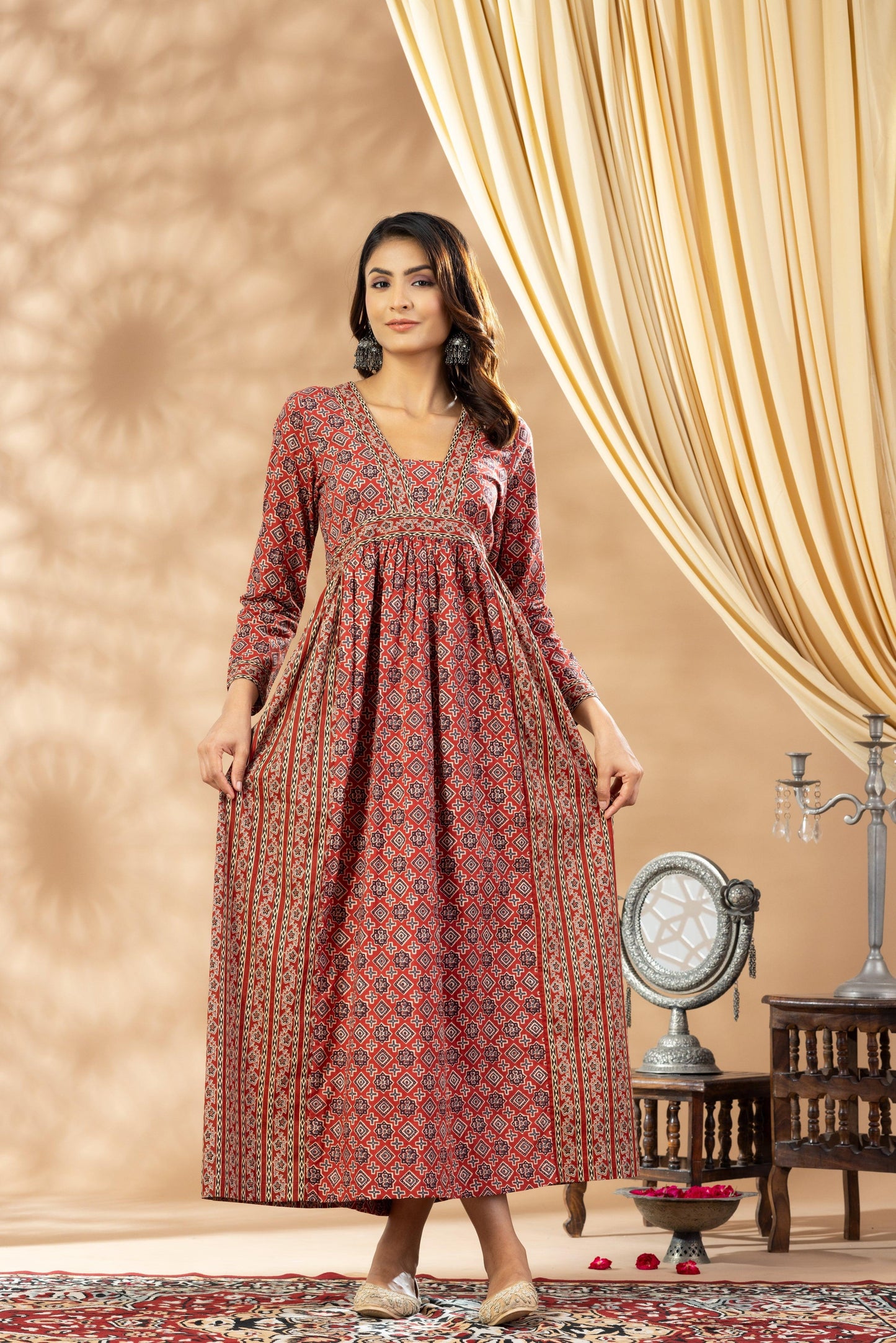 Umang Barn Red Dual Print Dress