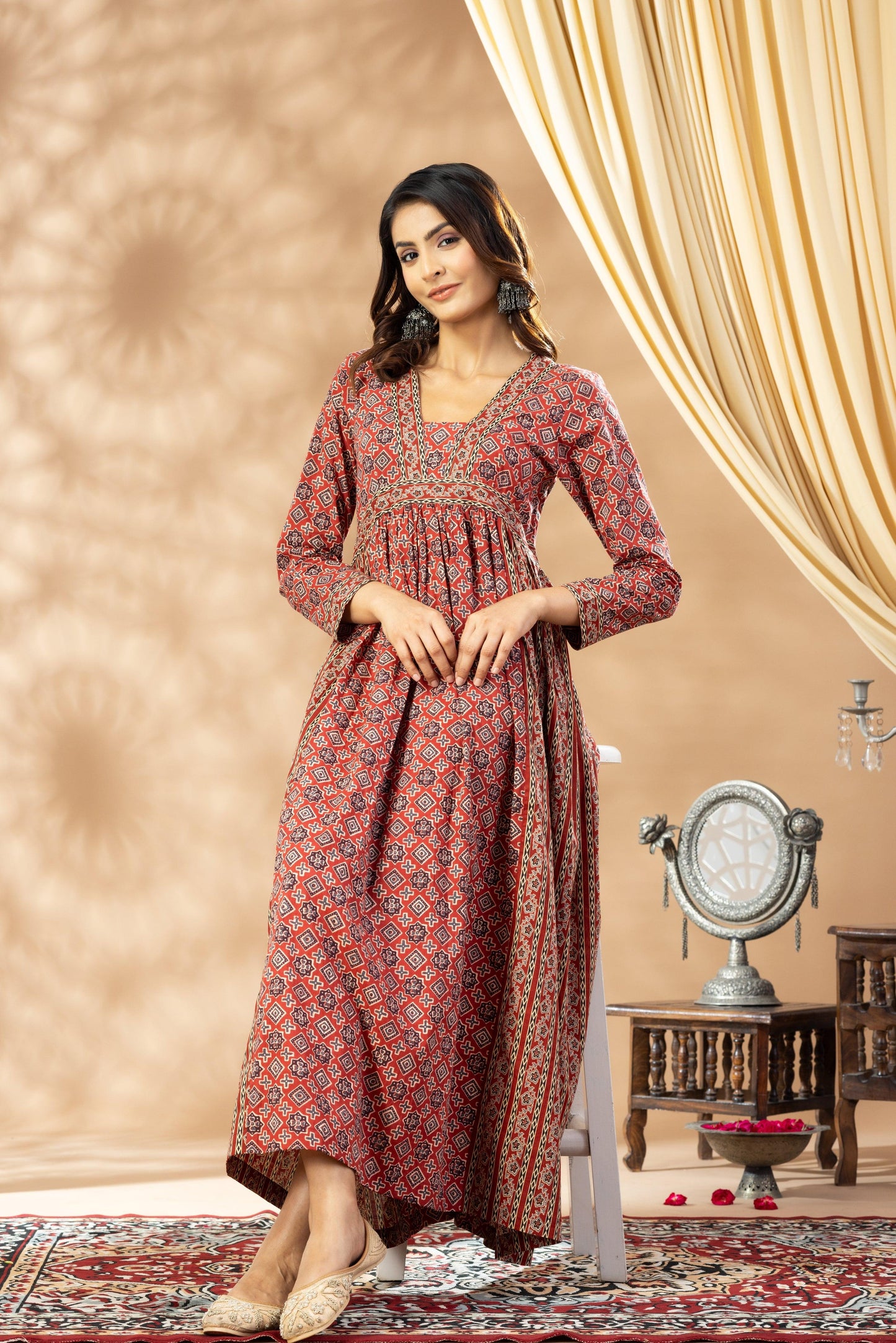 Umang Barn Red Dual Print Dress