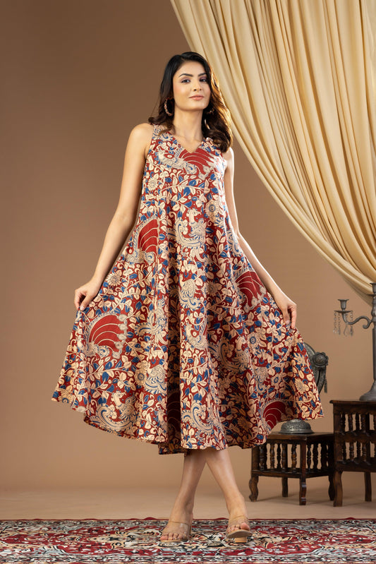 Umang Rust Red Kalamkari Dress