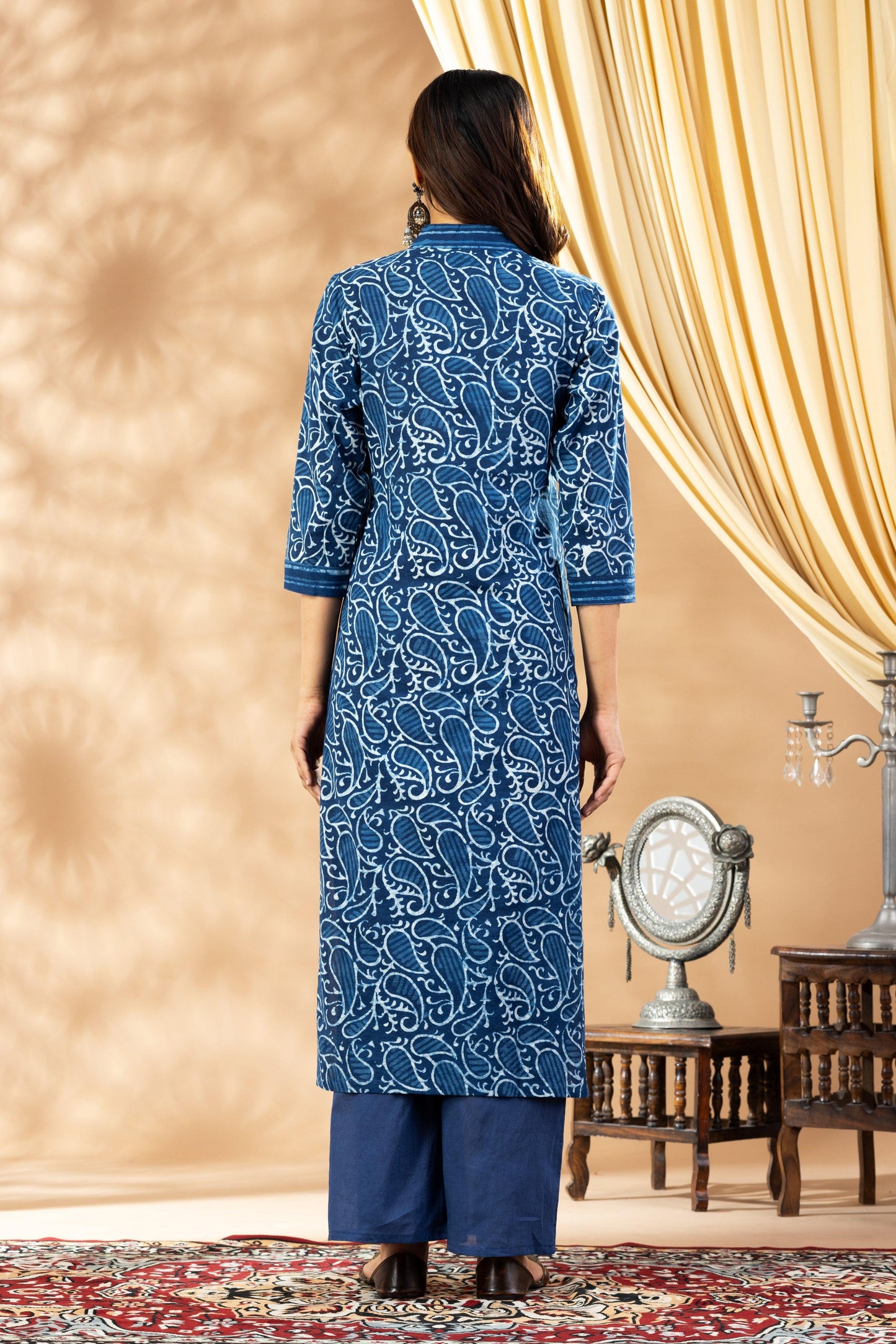 Umang Indigo Bagru V Neck Kurta Set