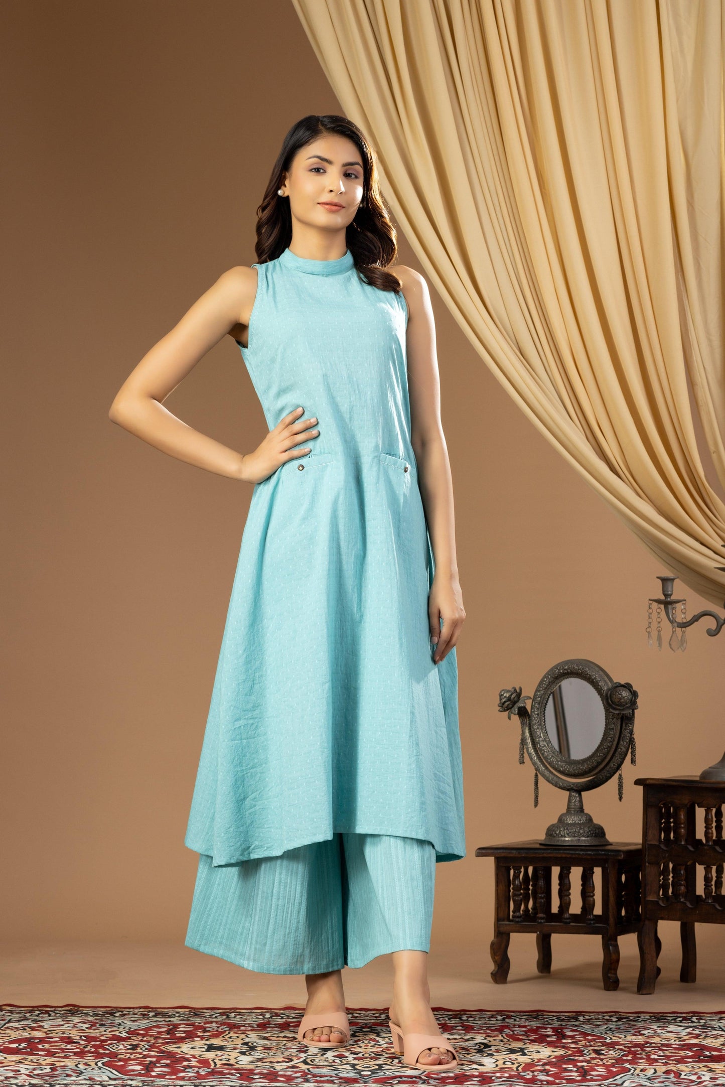 Umang Turquoise Halter Kurta Set