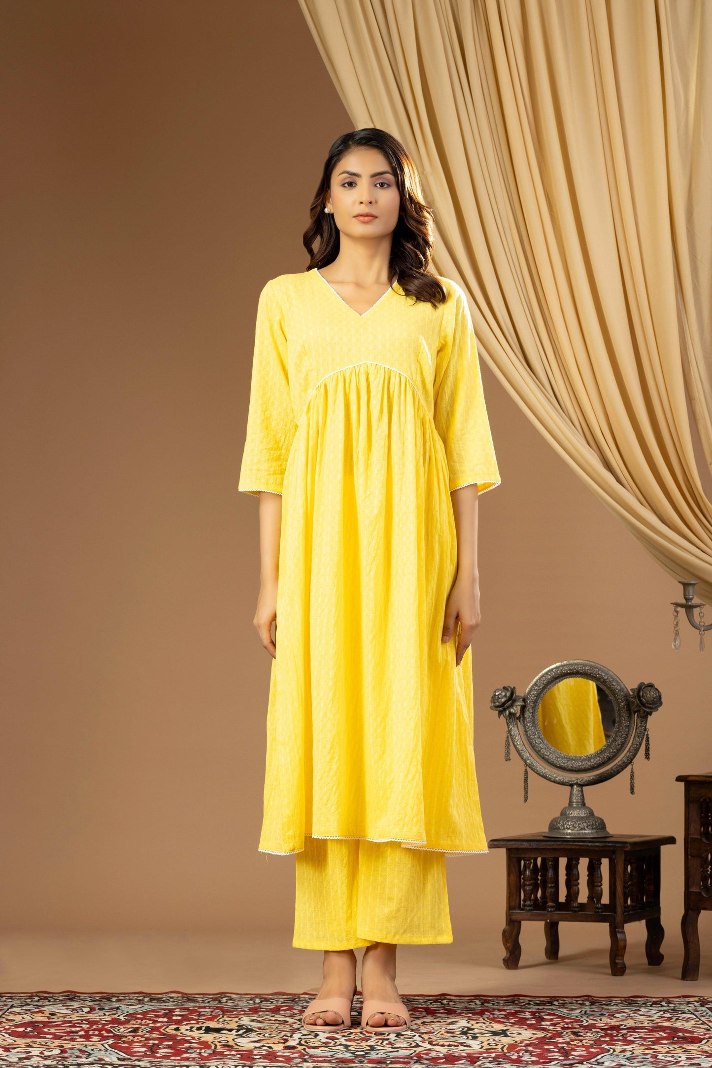 Umang Lemon Yellow Gathered Kurta Set