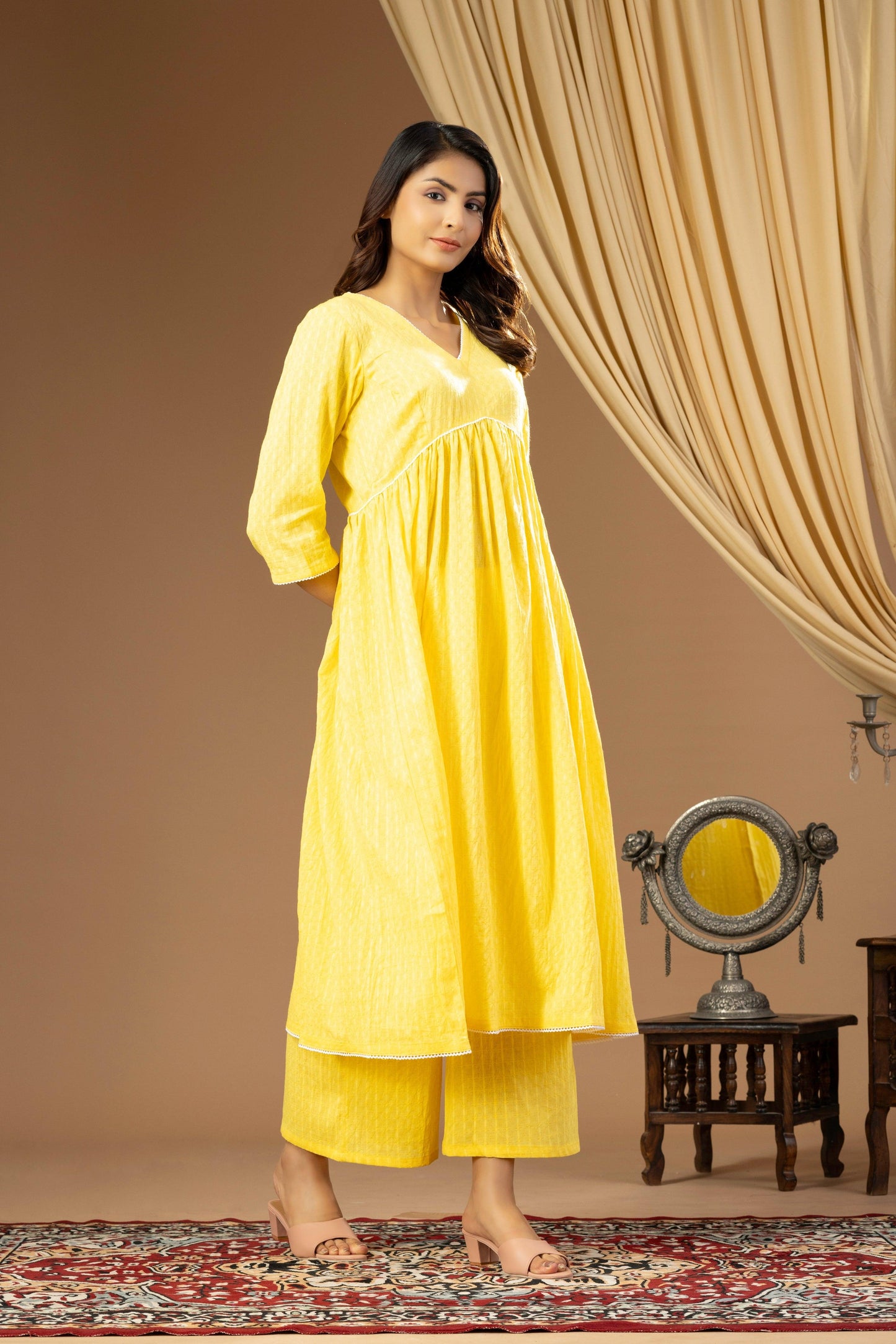 Umang Lemon Yellow Gathered Kurta Set