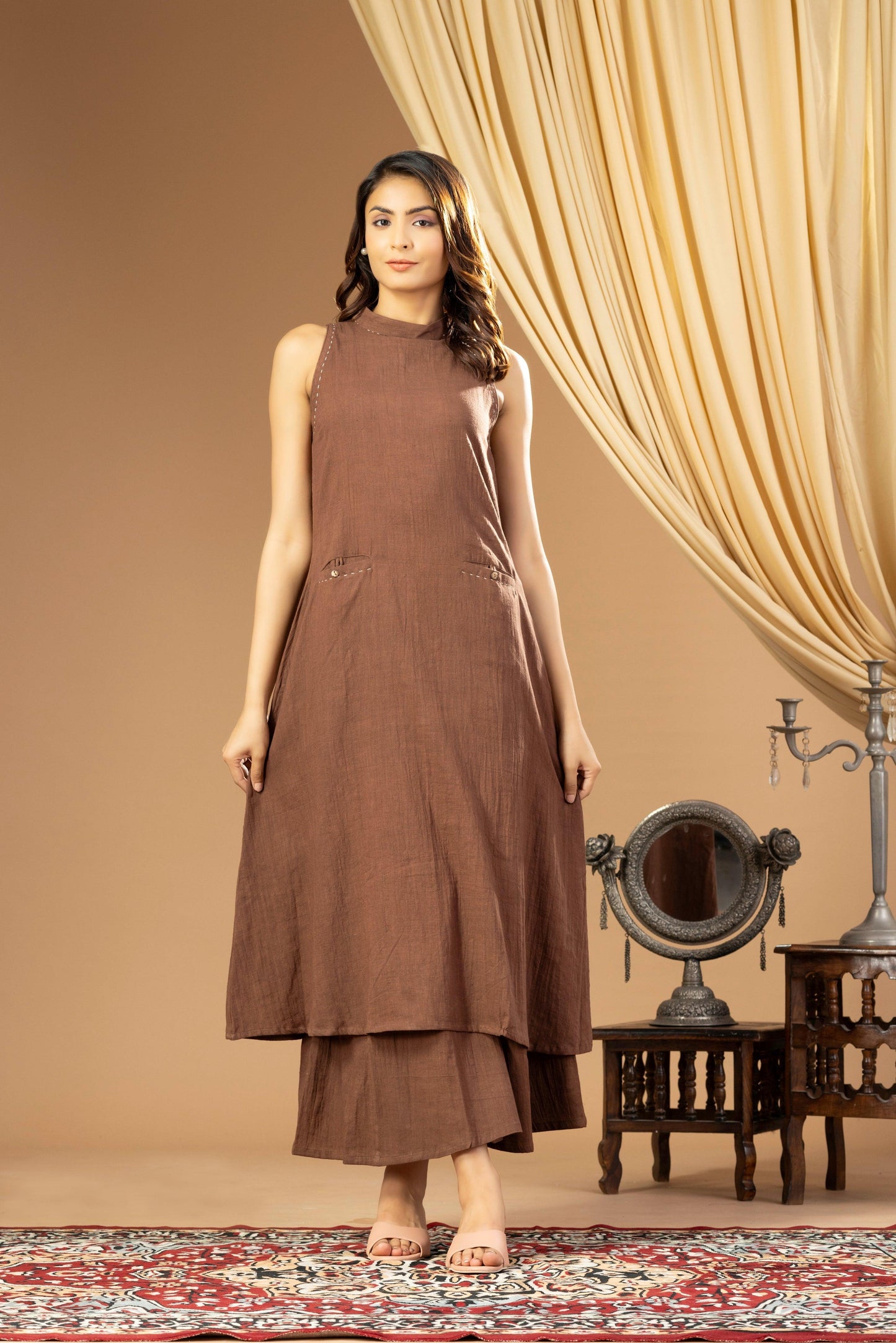 Aseel Brown Halter Kurta Set