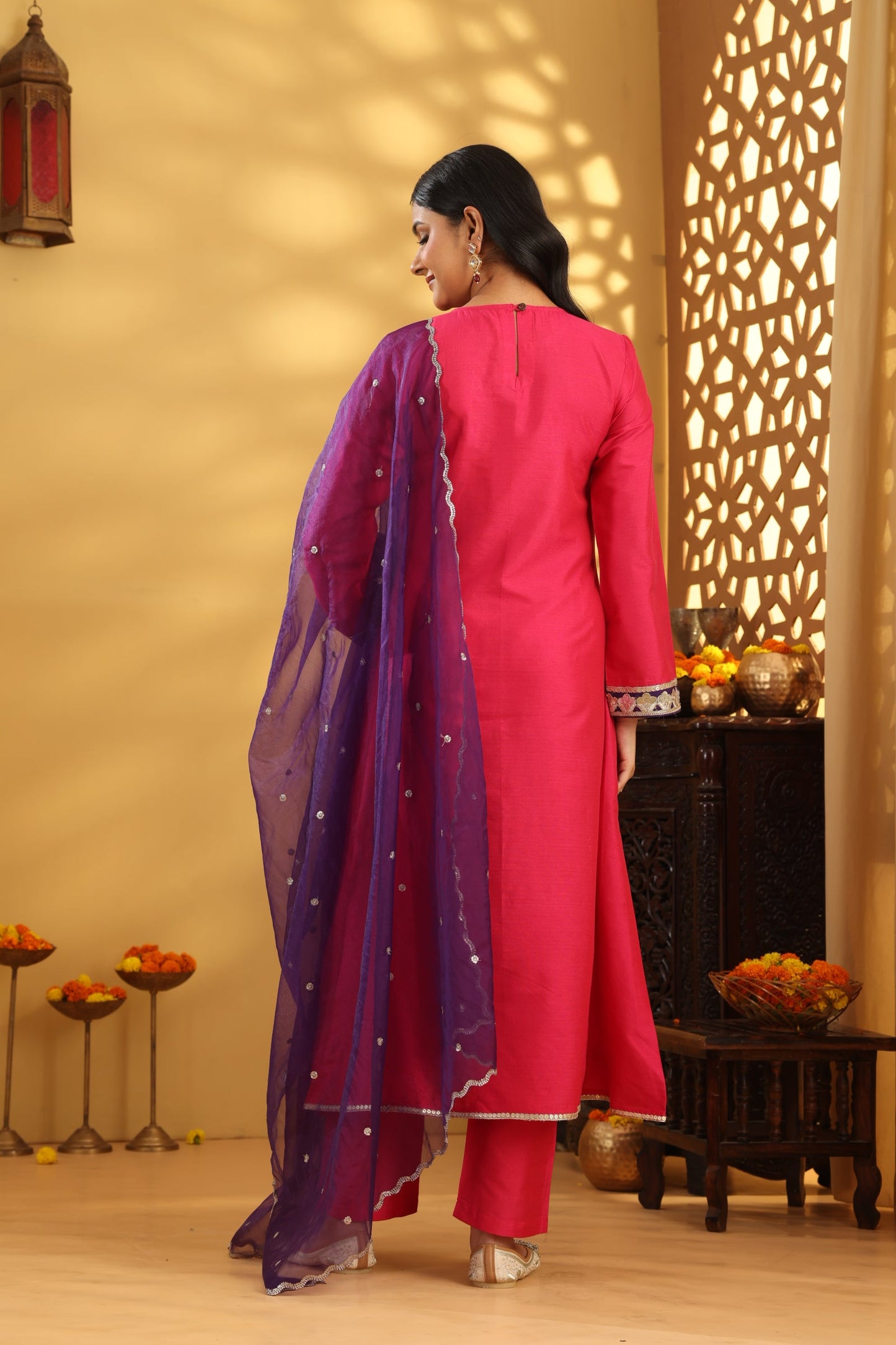 Jashn Magenta Pink Embroidered Suit Set