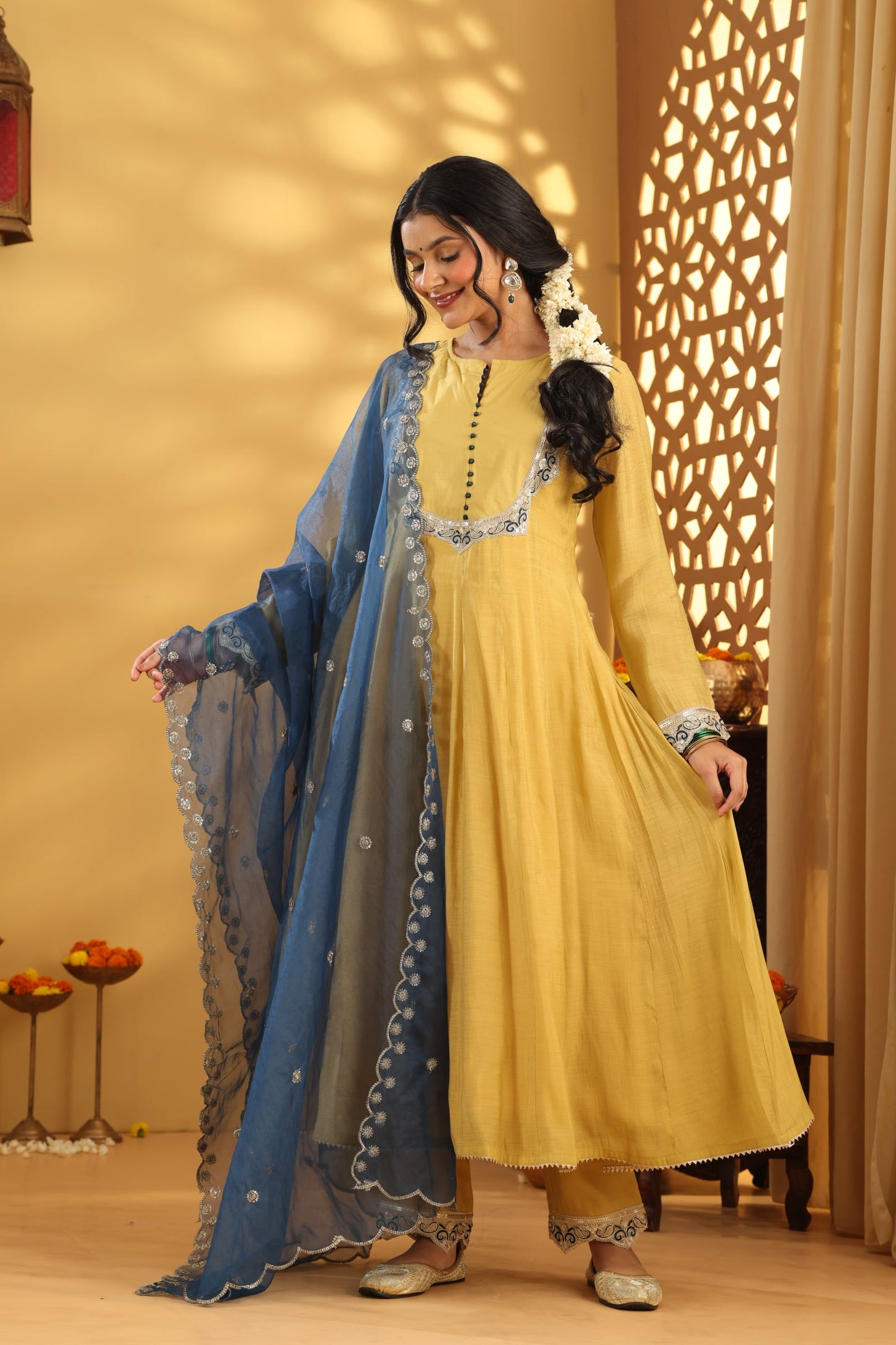 Jashn Ochre Kalidar Suit set