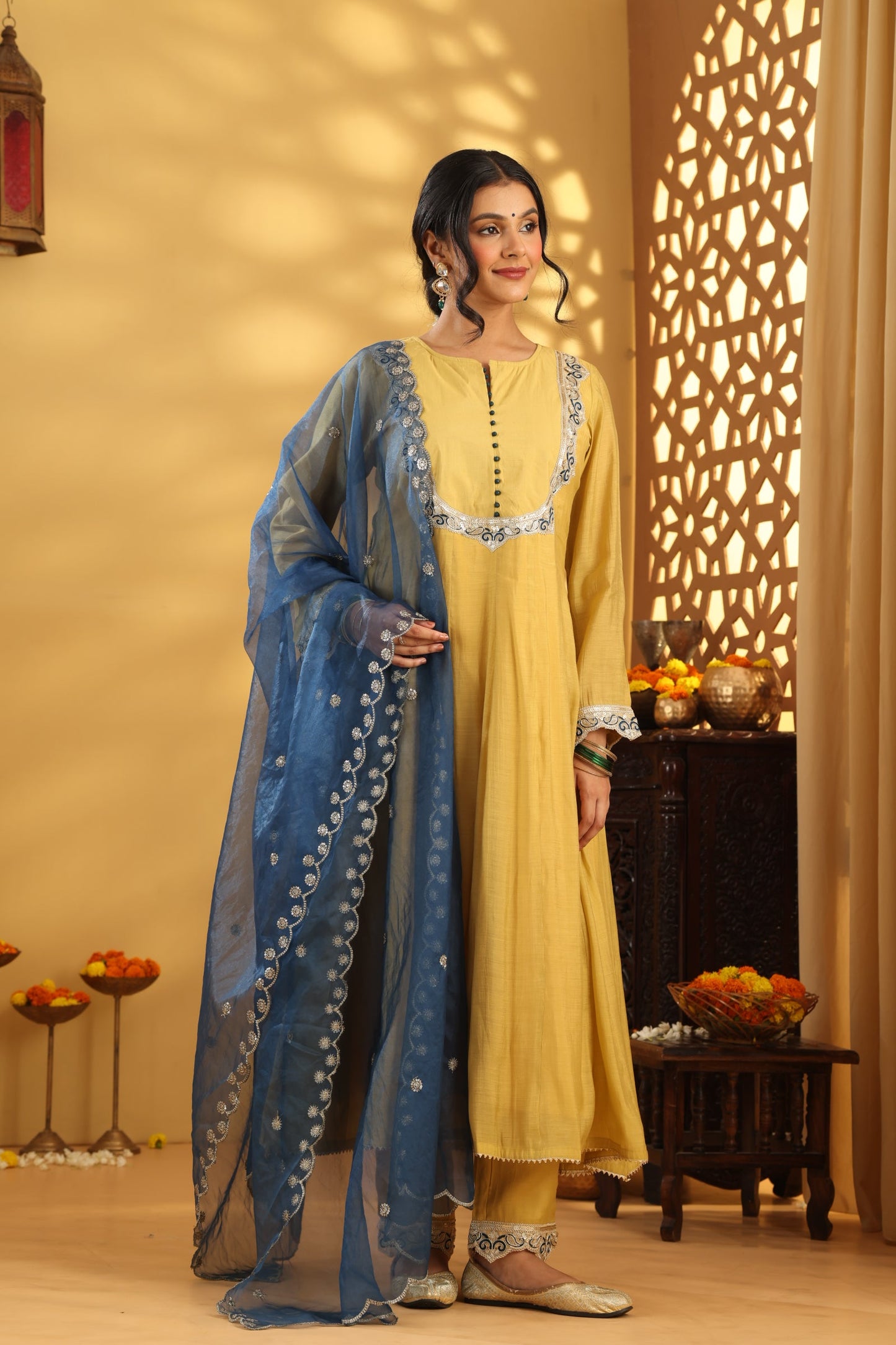 Jashn Ochre Kalidar Suit set