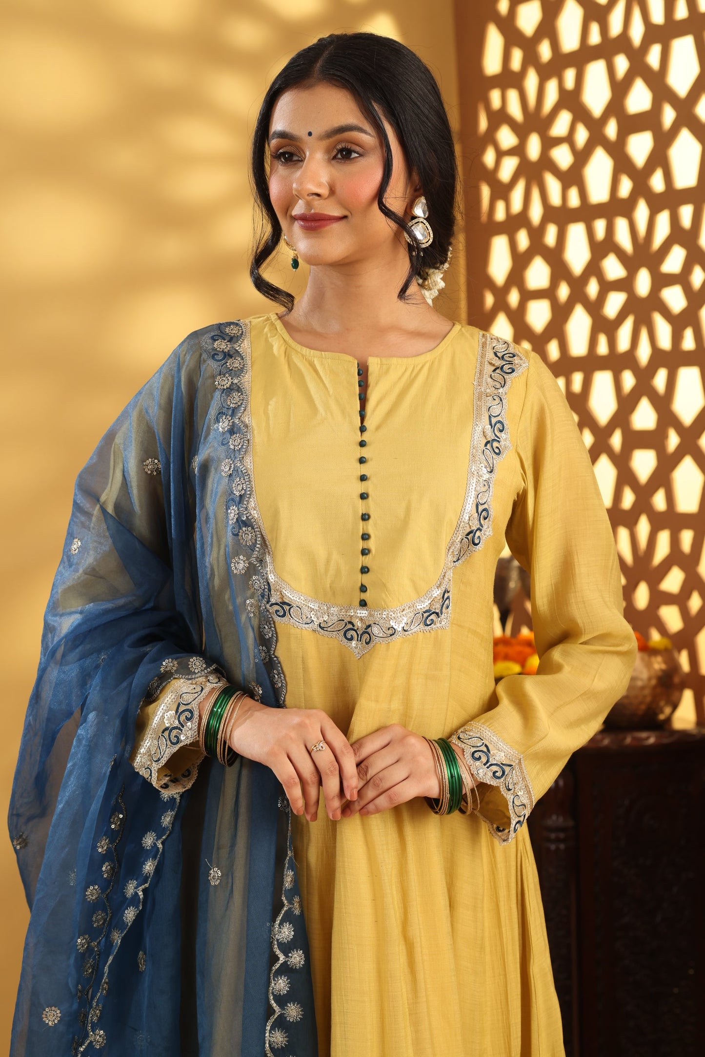 Jashn Ochre Kalidar Suit set