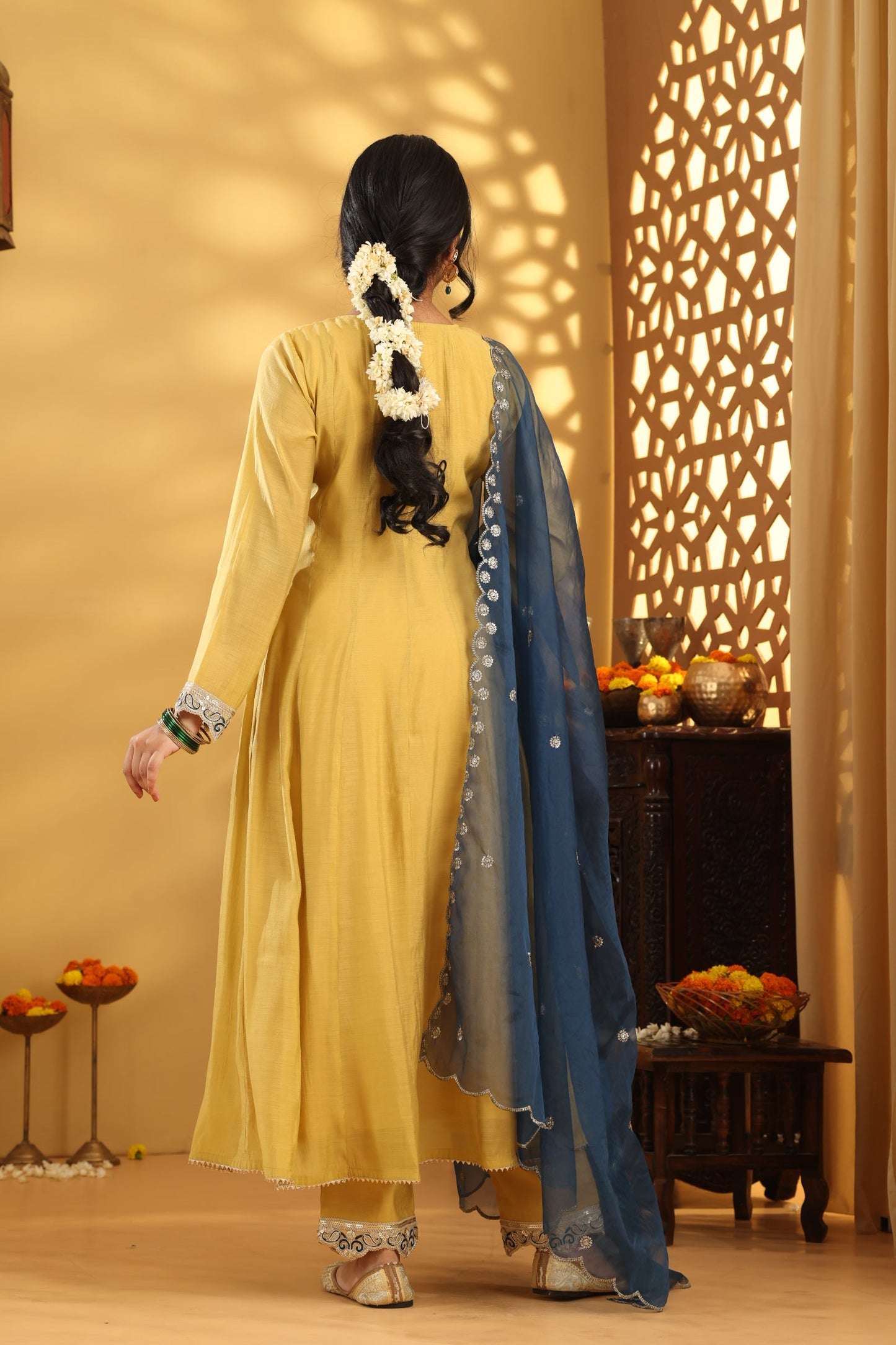 Jashn Ochre Kalidar Suit set
