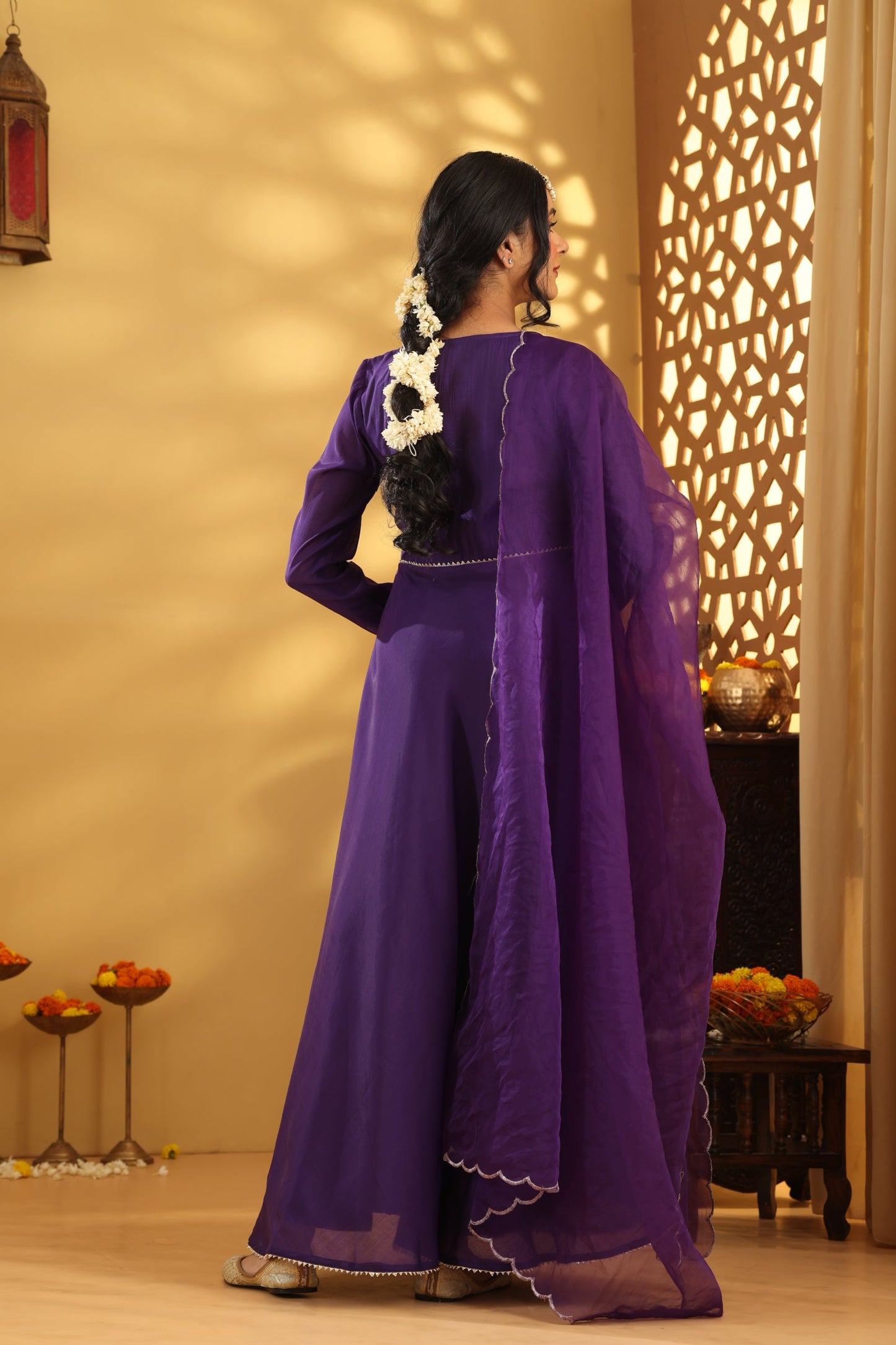 Jashn Purple Mul Chanderi Anarkali Set