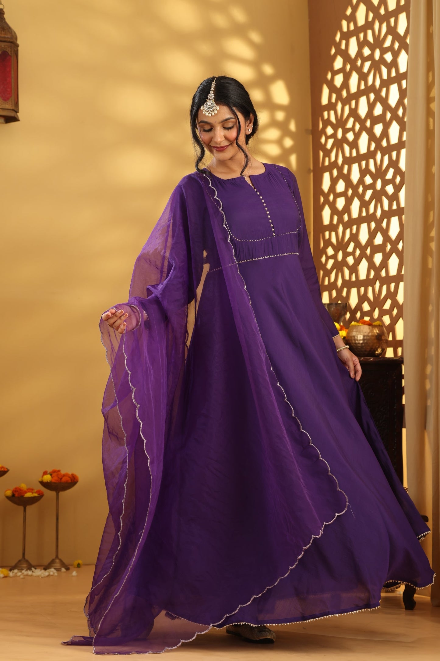 Jashn Purple Mul Chanderi Anarkali Set