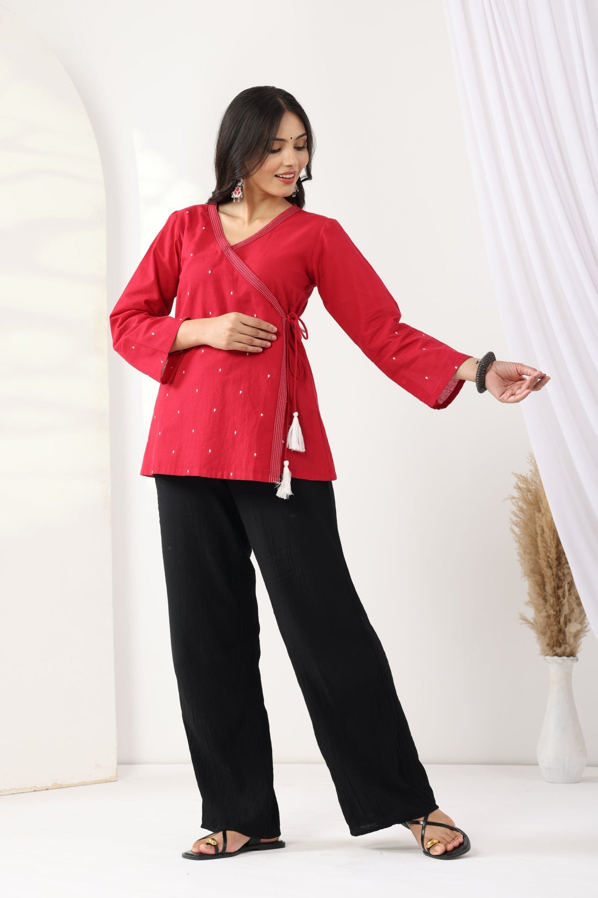 Heer Red Jamdani Angrakha Tunic