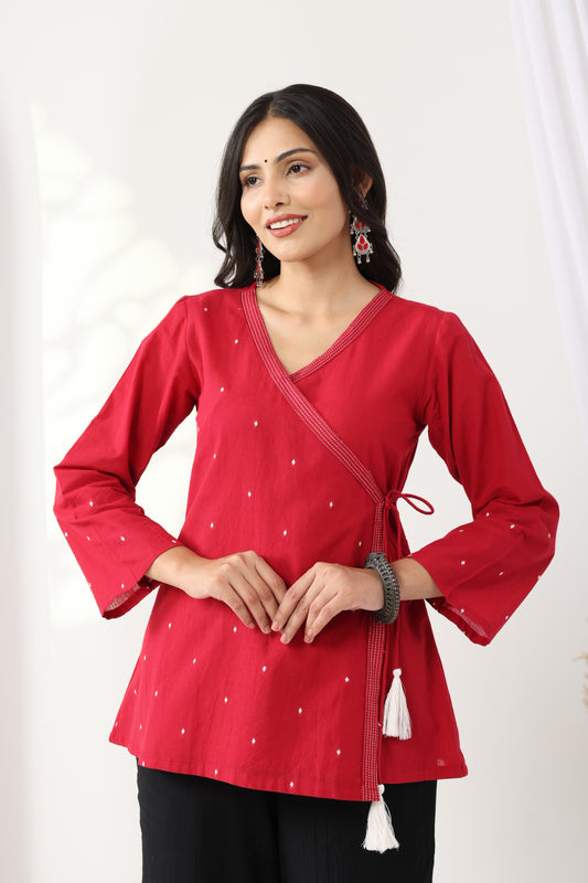 Heer Red Jamdani Angrakha Tunic
