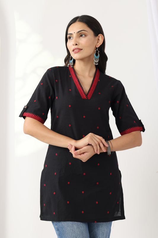 Heer Black Red jamdani Tunic
