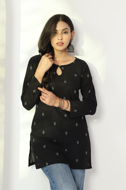 Heer Black Jamdani Tunic