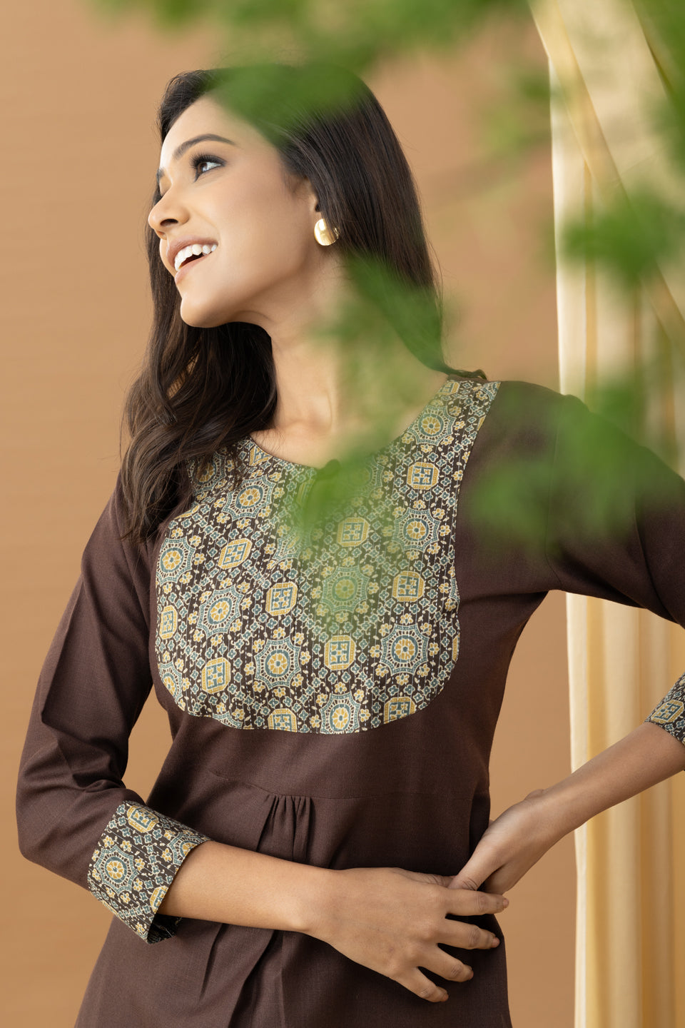 Harsingaar Truffle Ajrakh Patch Kurta Set