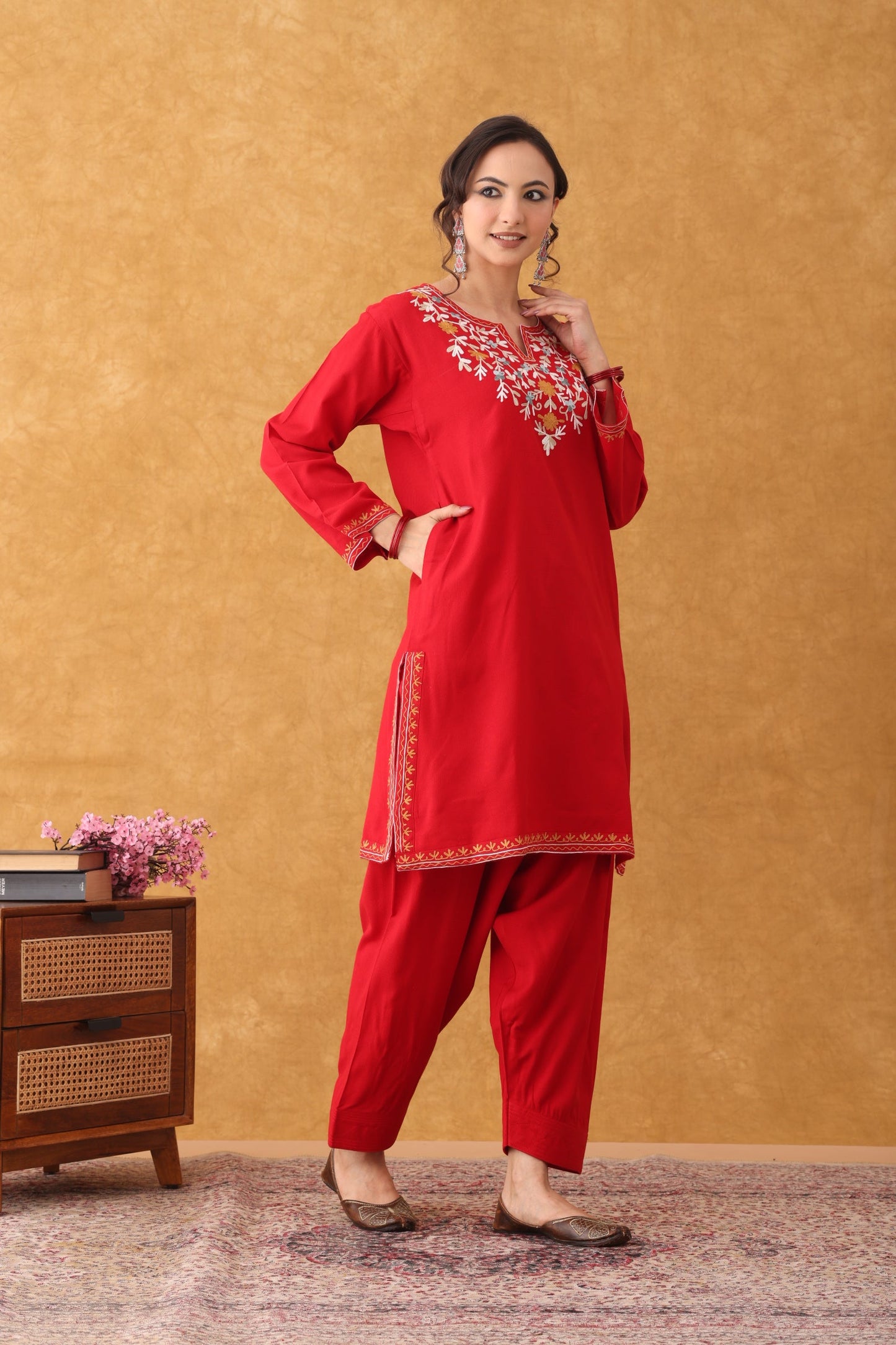 Noor Red Multi Embroidered Phiran Salwar Set