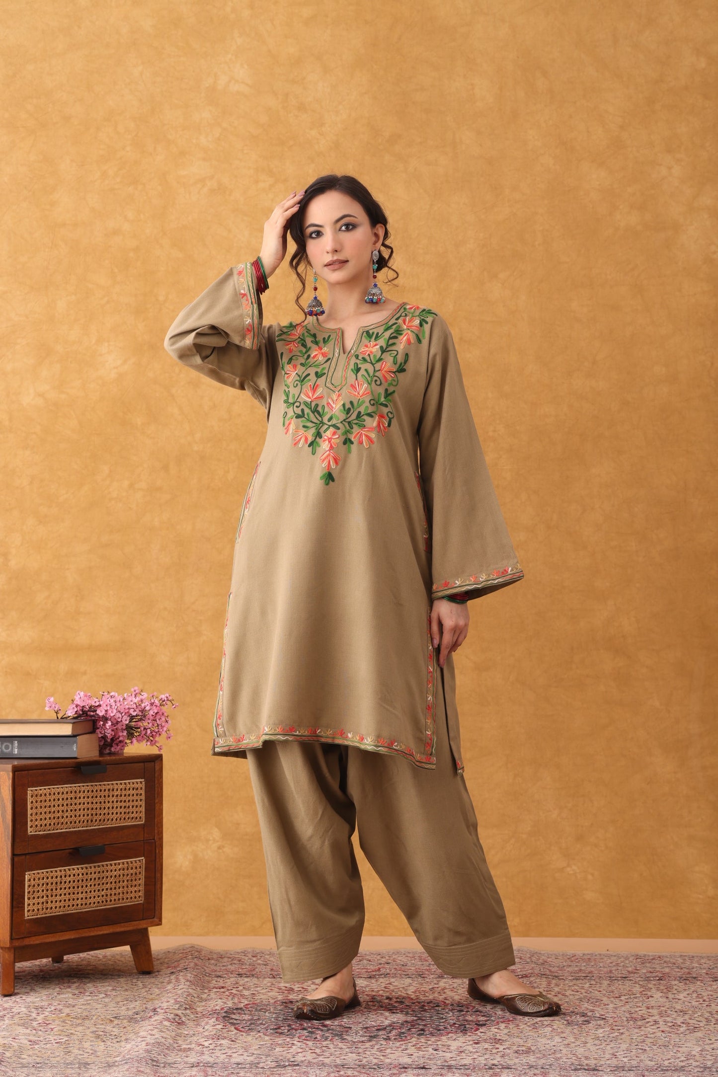 Noor Beige multi Embroidered Phiran Salwar Set
