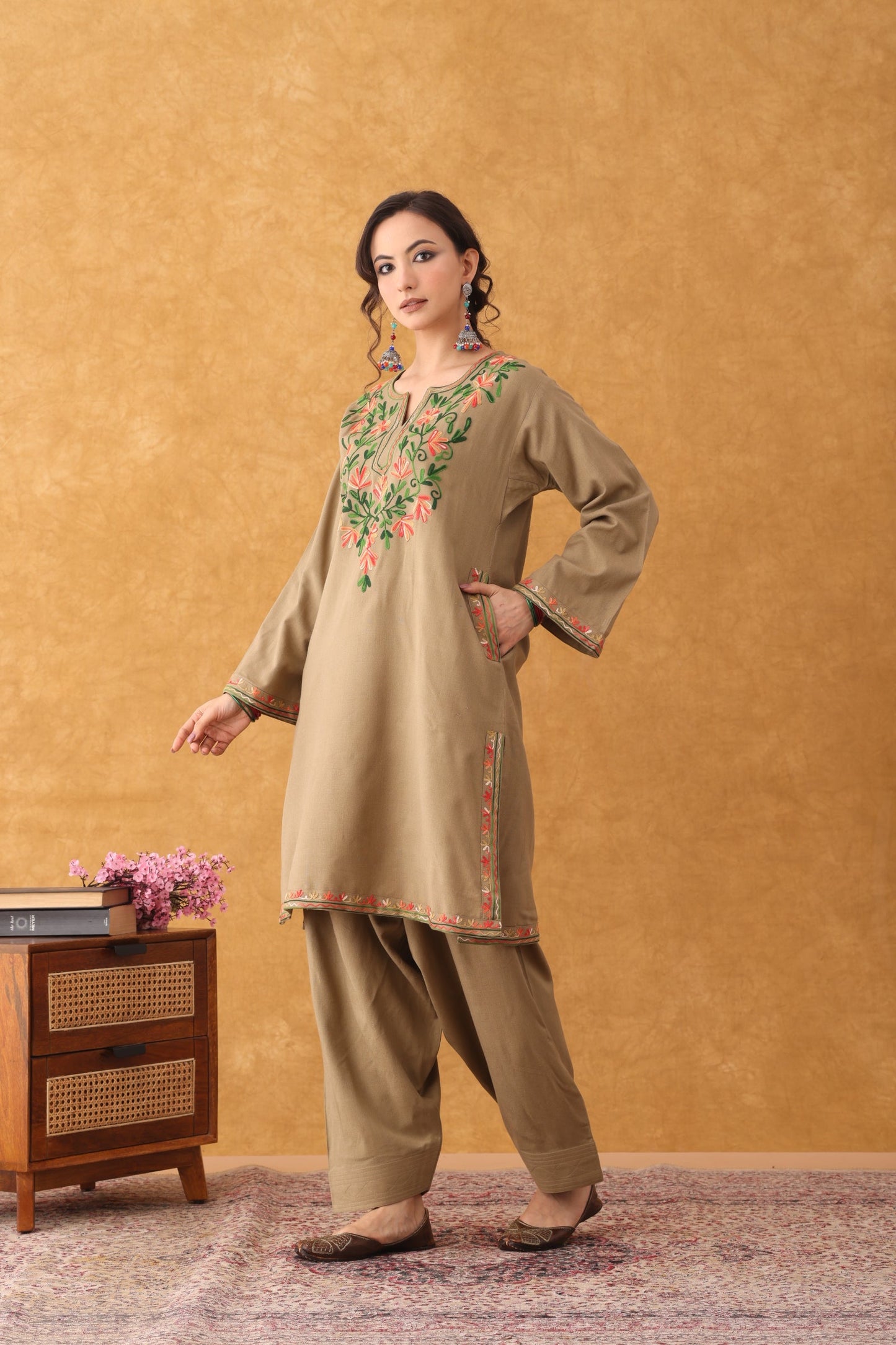 Noor Beige multi Embroidered Phiran Salwar Set