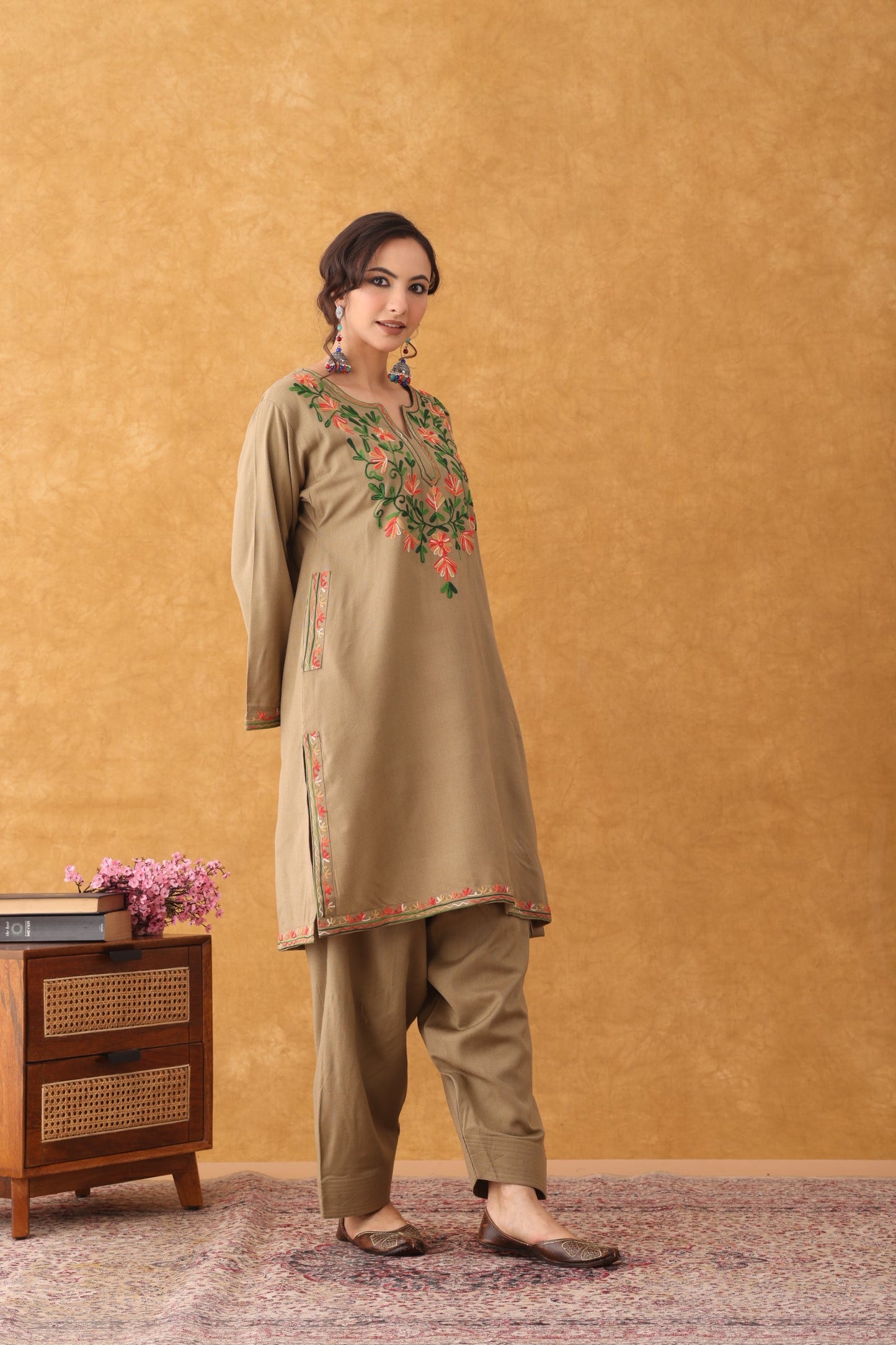 Noor Beige multi Embroidered Phiran Salwar Set