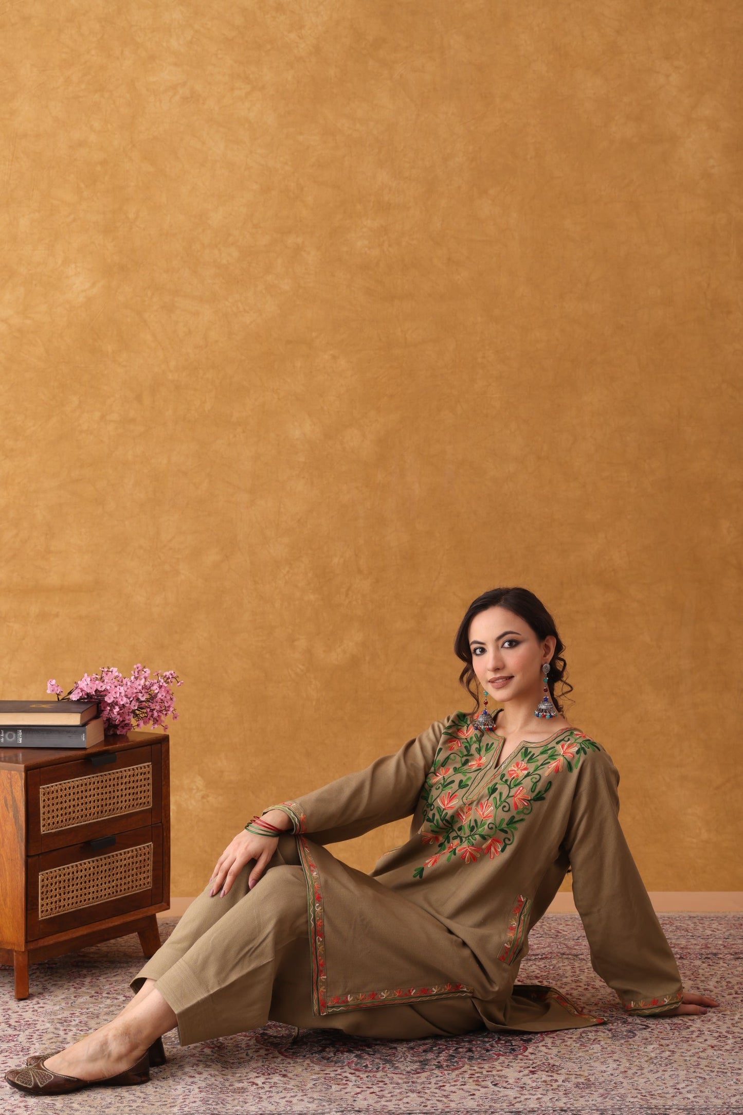 Noor Beige multi Embroidered Phiran Salwar Set