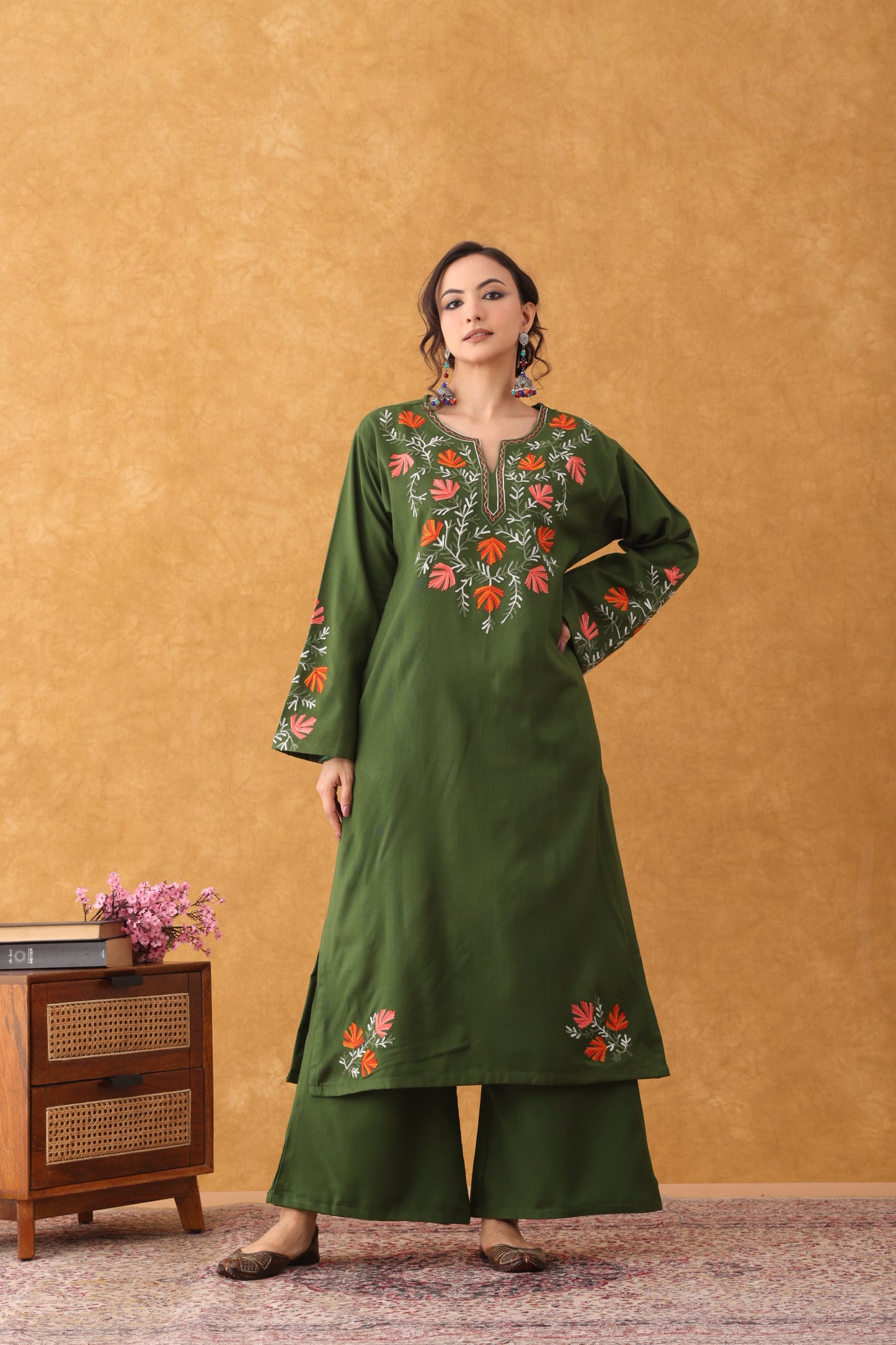 Noor Jade Green Embroidered Phiran Set