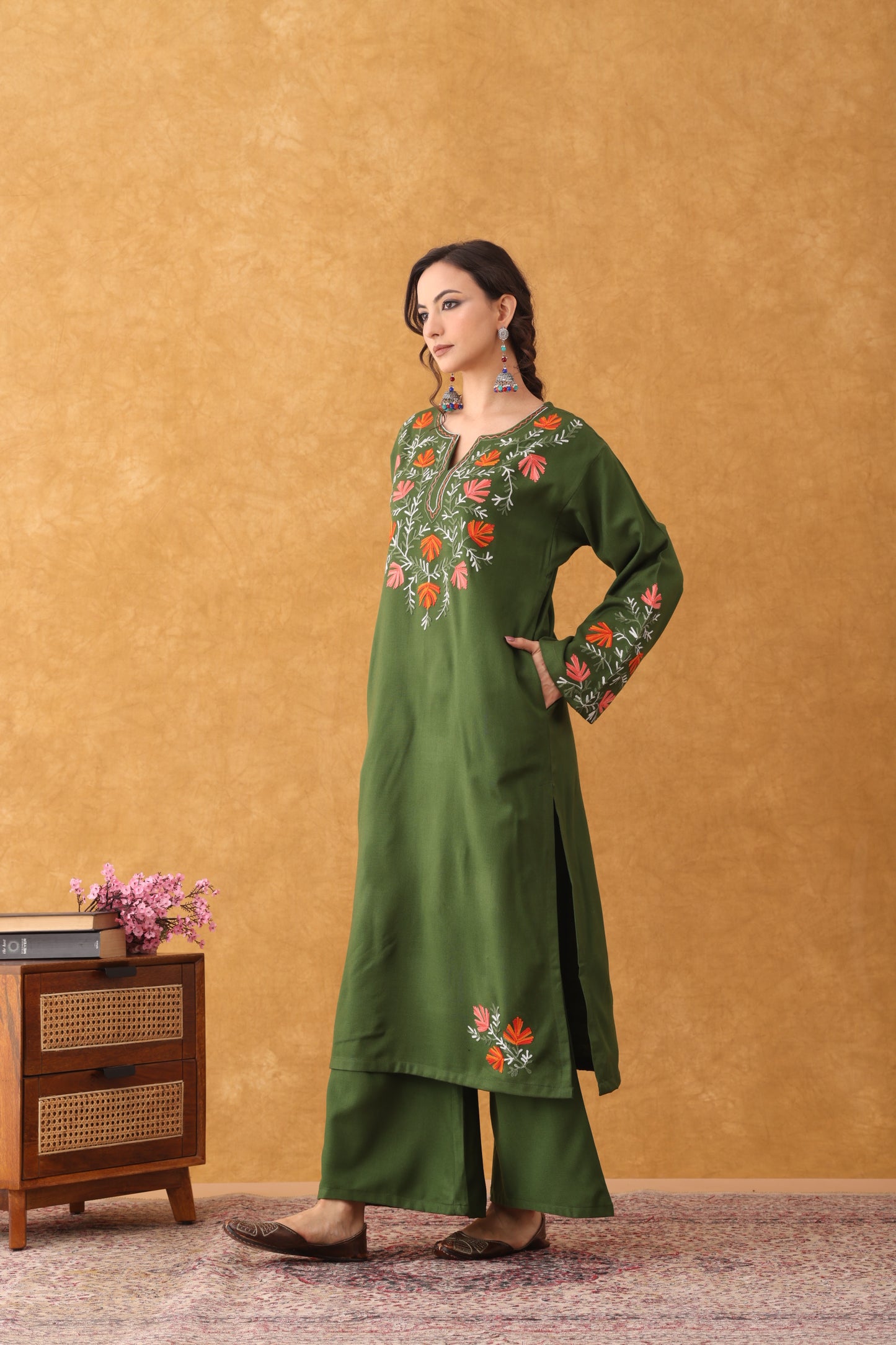 Noor Jade Green Embroidered Phiran Set