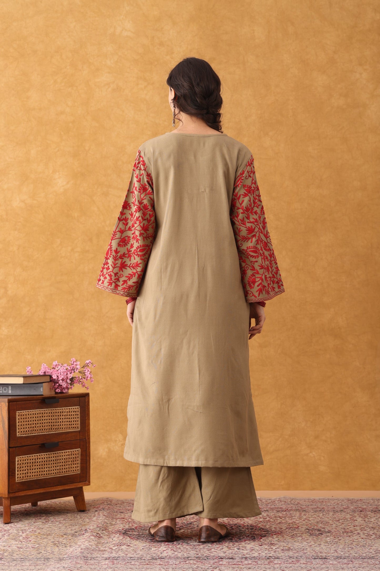 Noor Beige With Red Embroidered Phiran Set