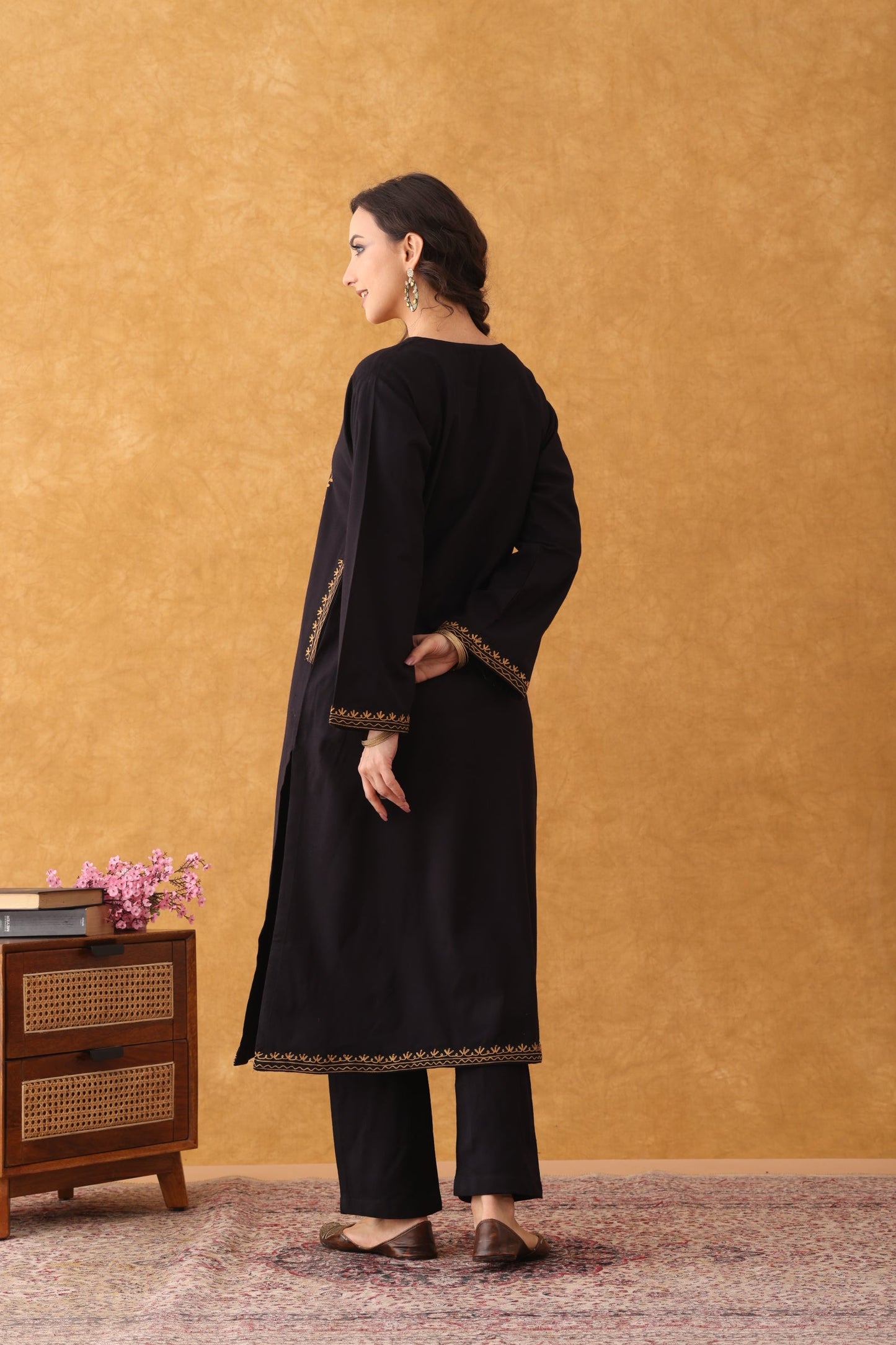 Noor Black Mustard Embroidered Phiran set