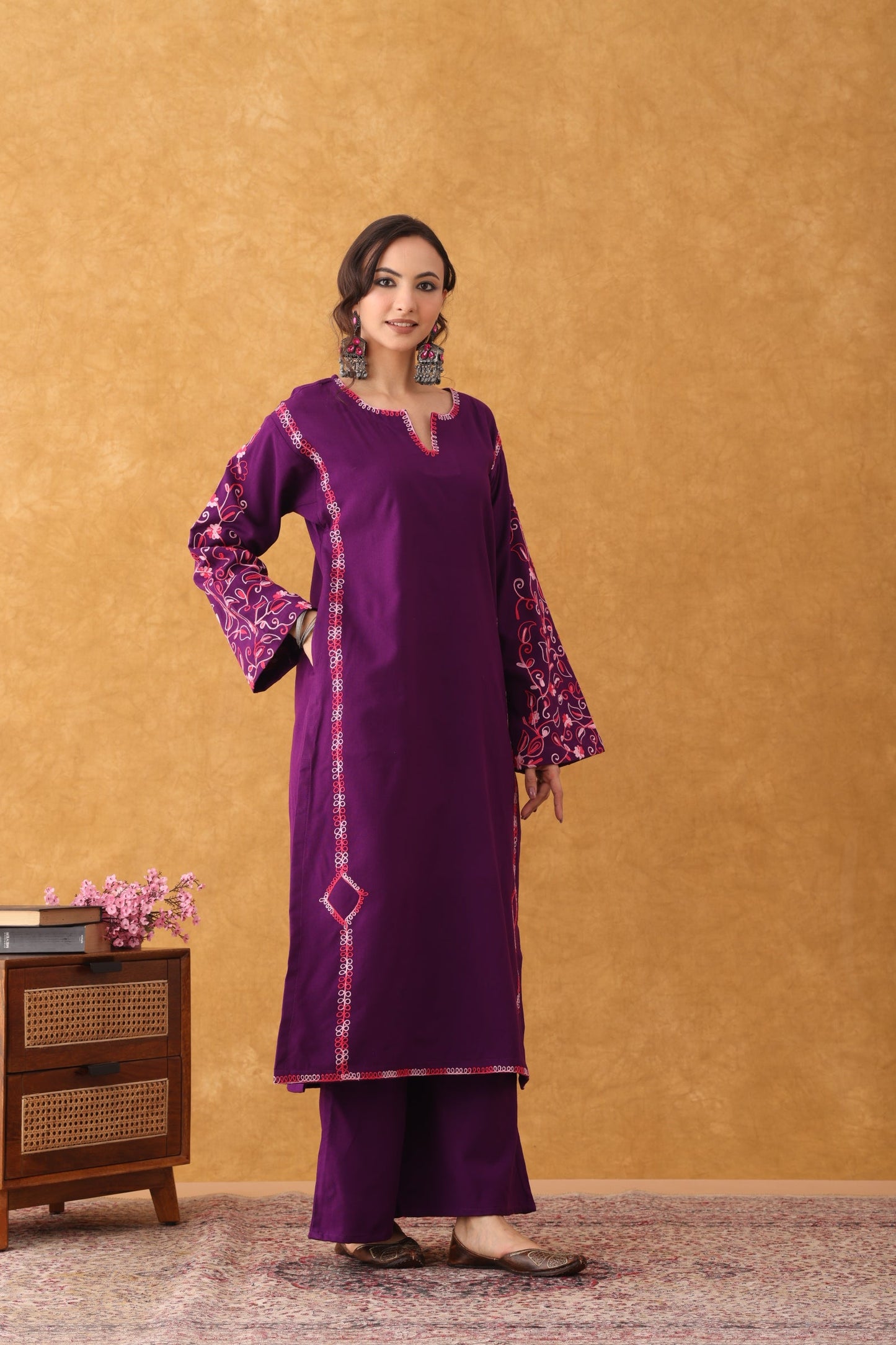 Noor Purple Embroidered Phiran Set