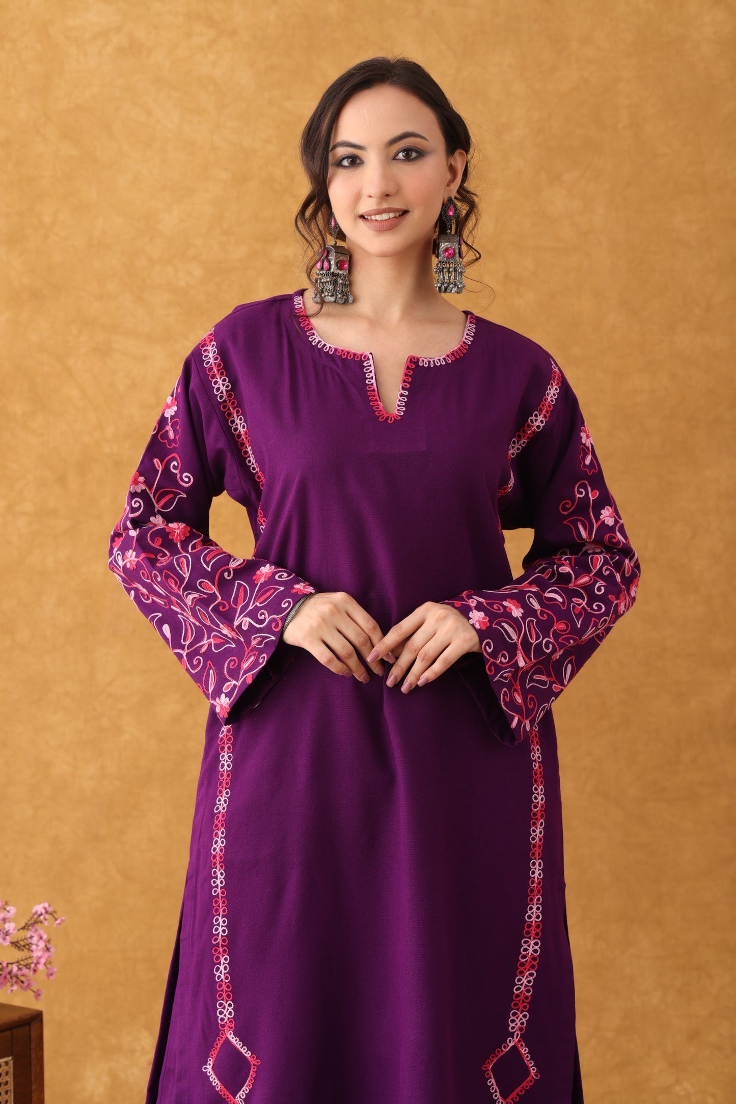 Noor Purple Embroidered Phiran Set