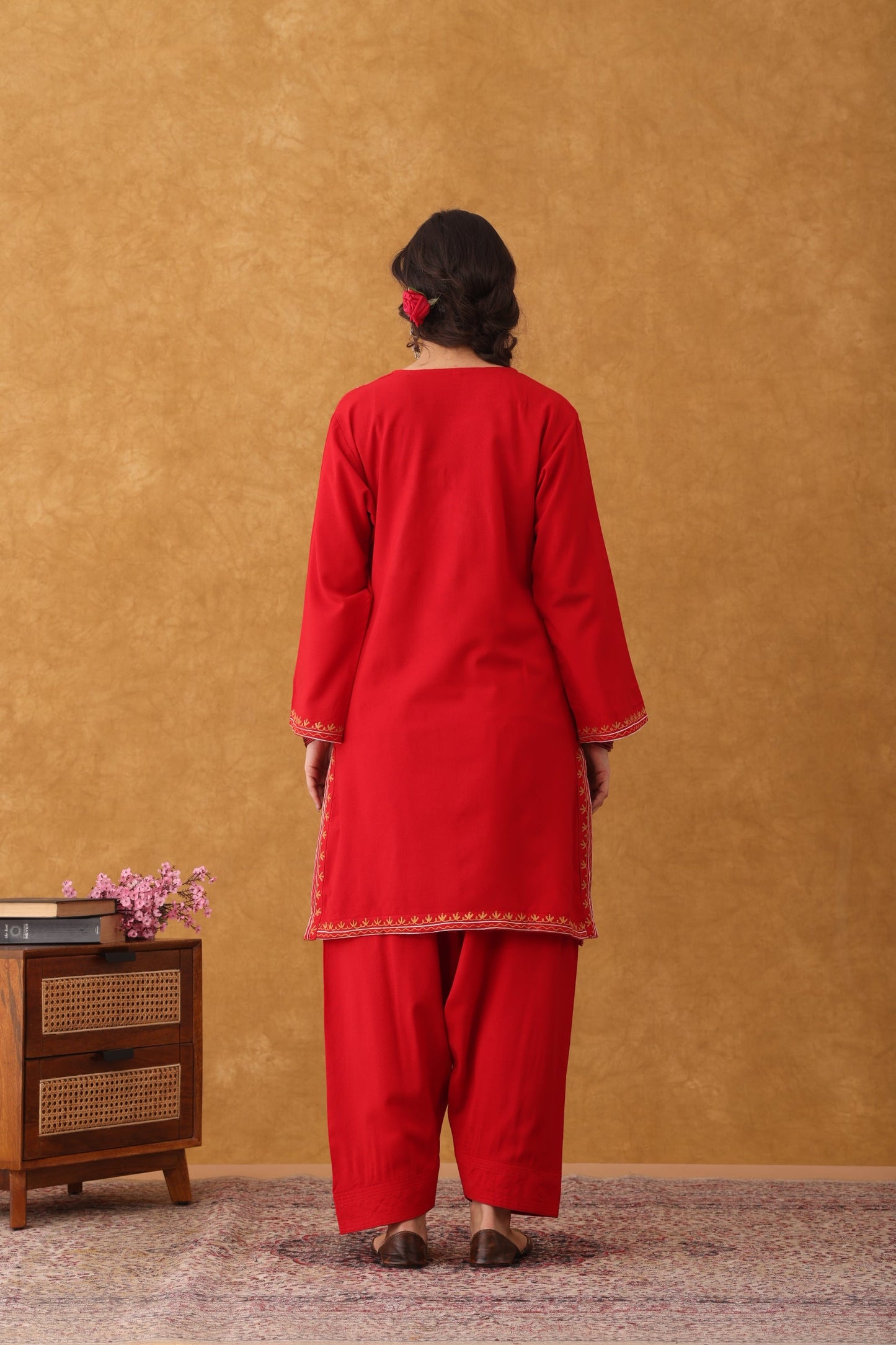 Noor Red Multi Embroidered Phiran Salwar Set