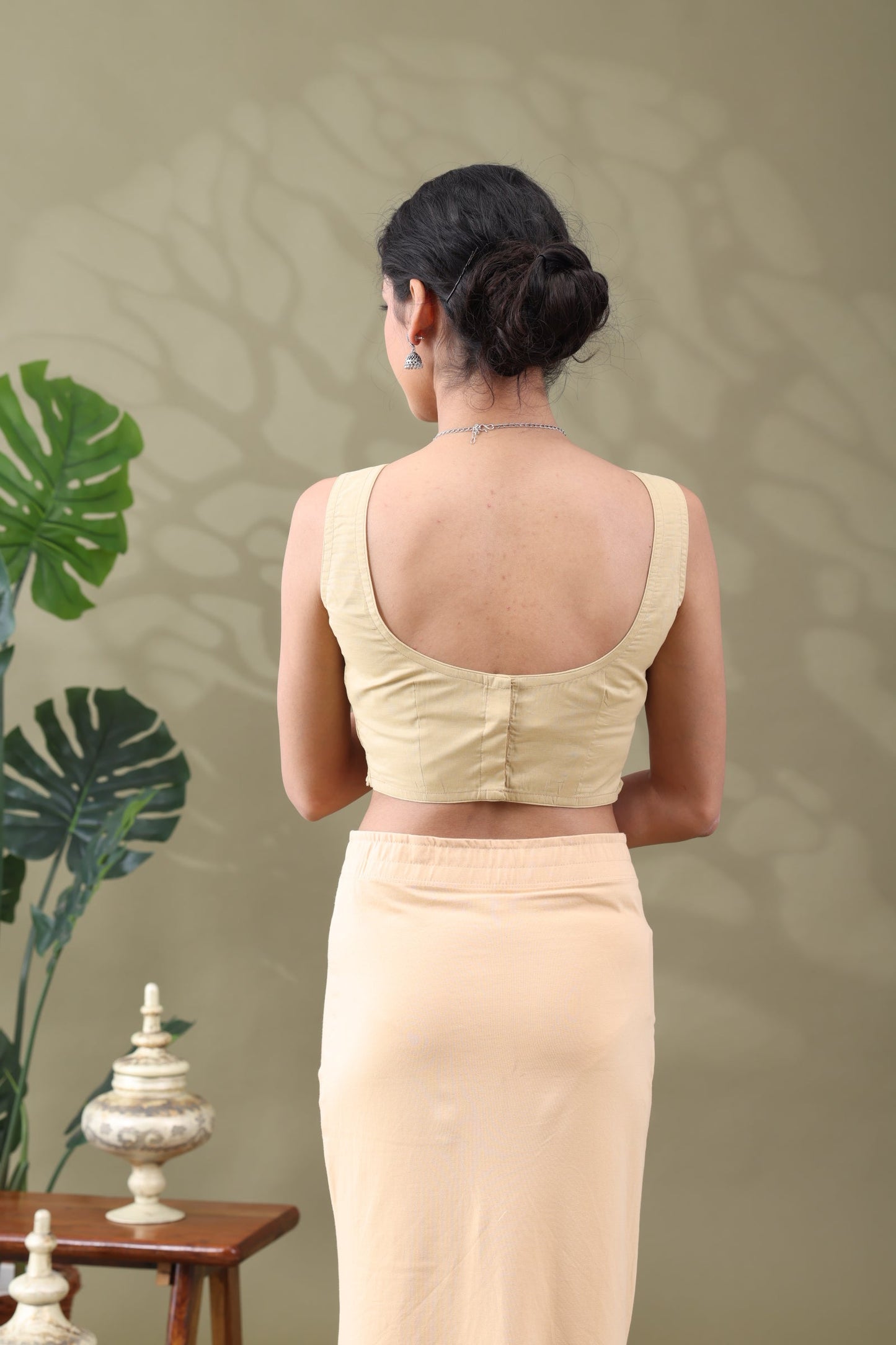 Navya Beige Basic cotton Sleeveless Blouse