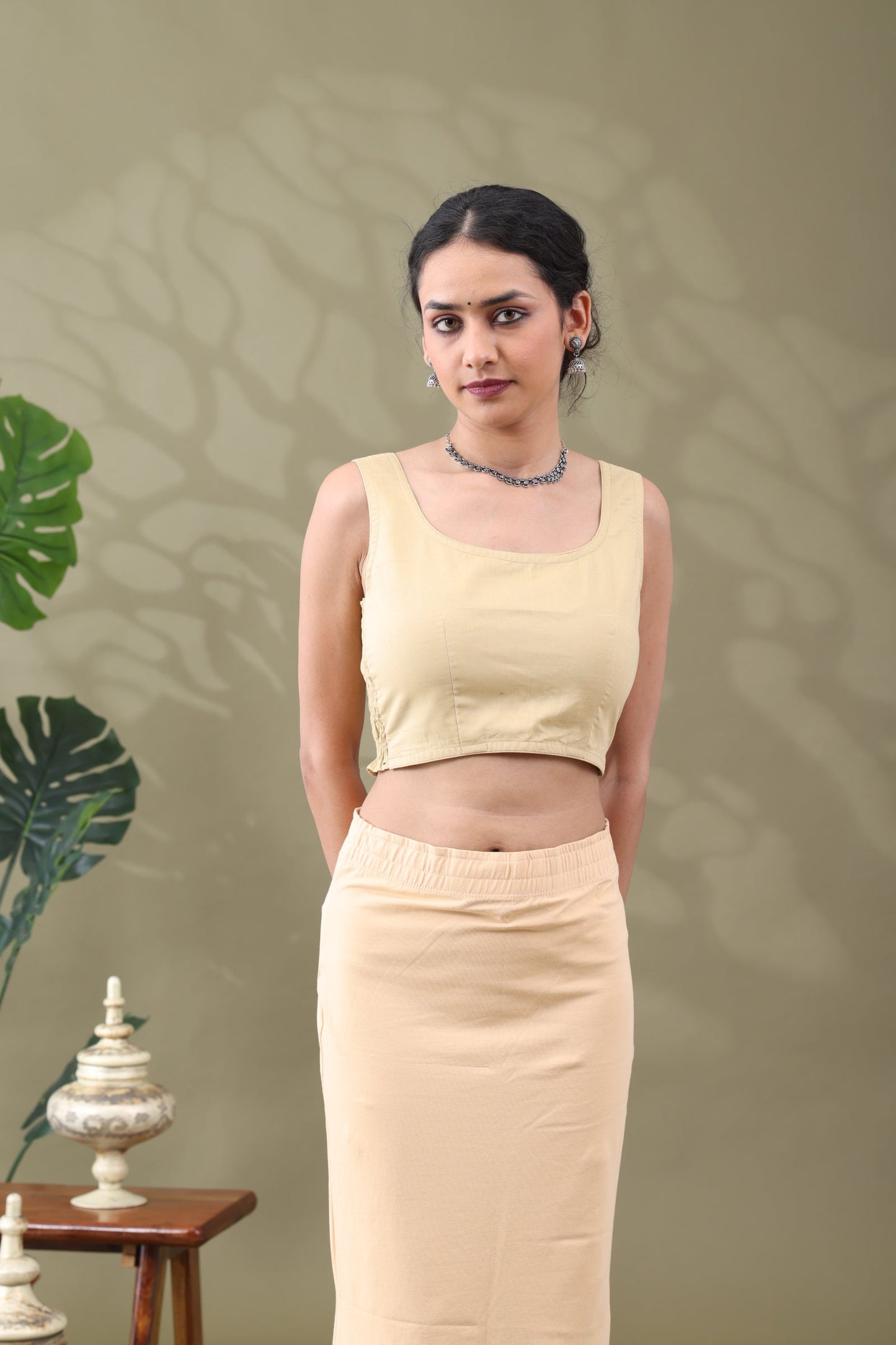 Navya Beige Basic cotton Sleeveless Blouse