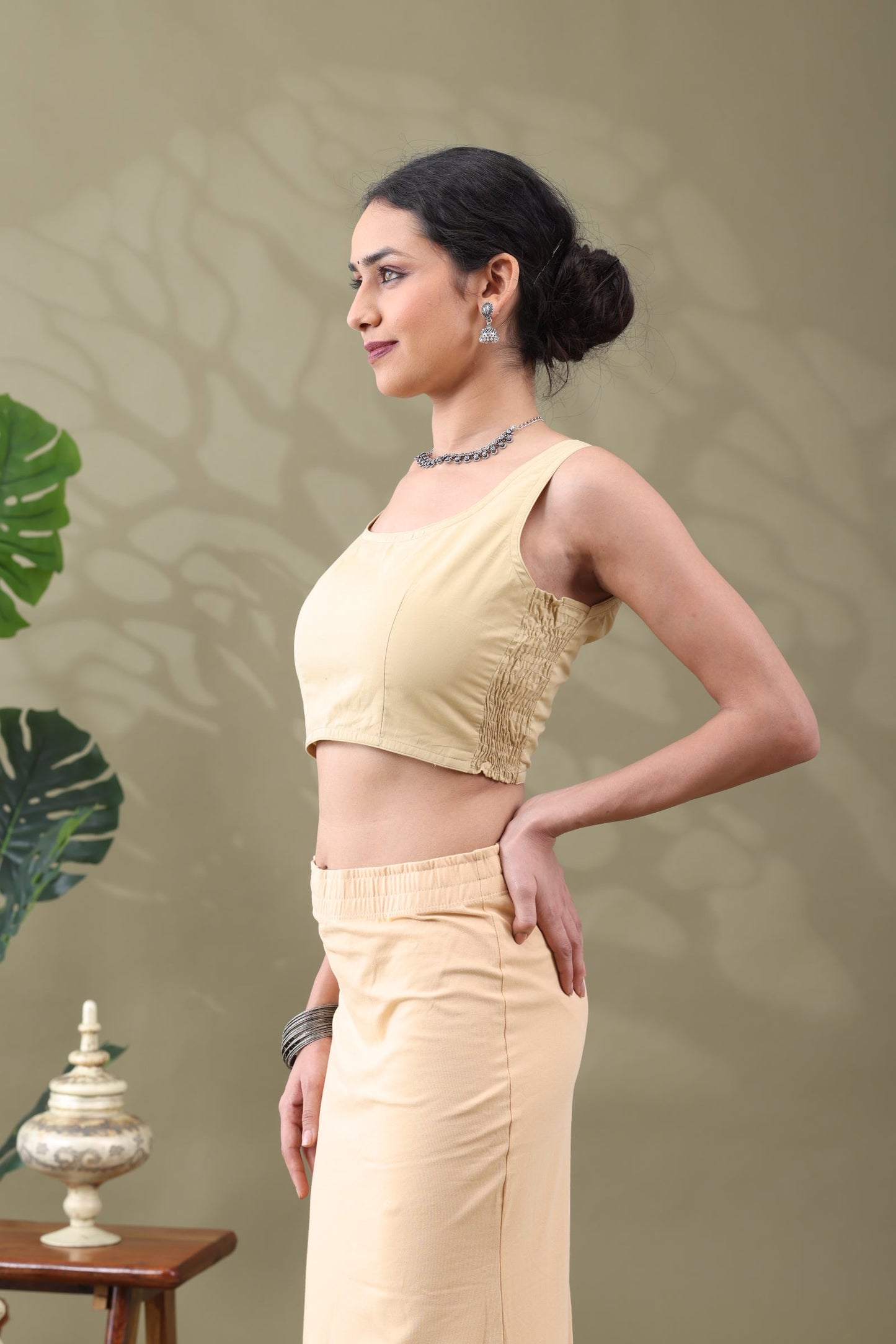 Navya Beige Basic cotton Sleeveless Blouse