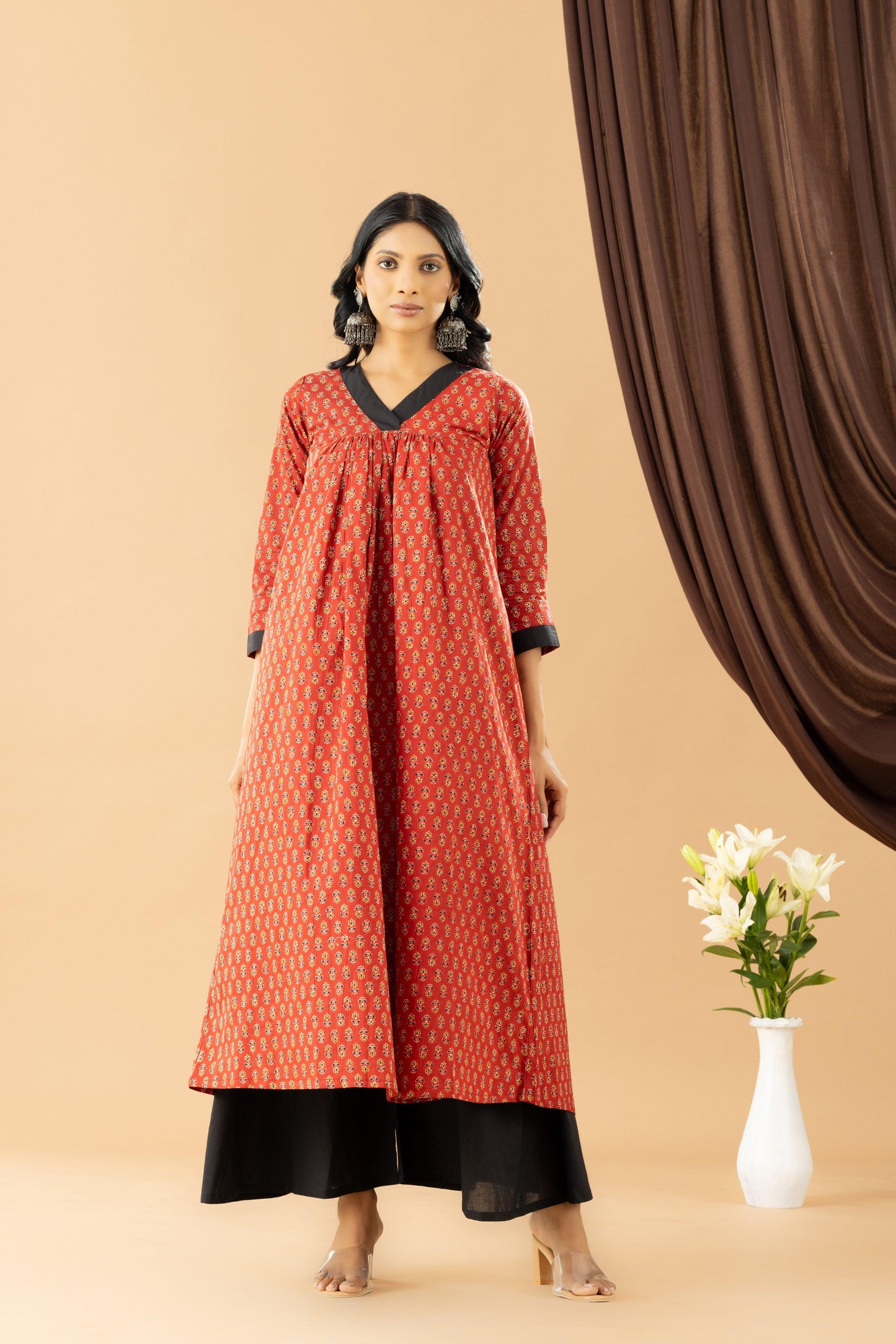 Bahaar Brick Rust Block Print Kurta  Set