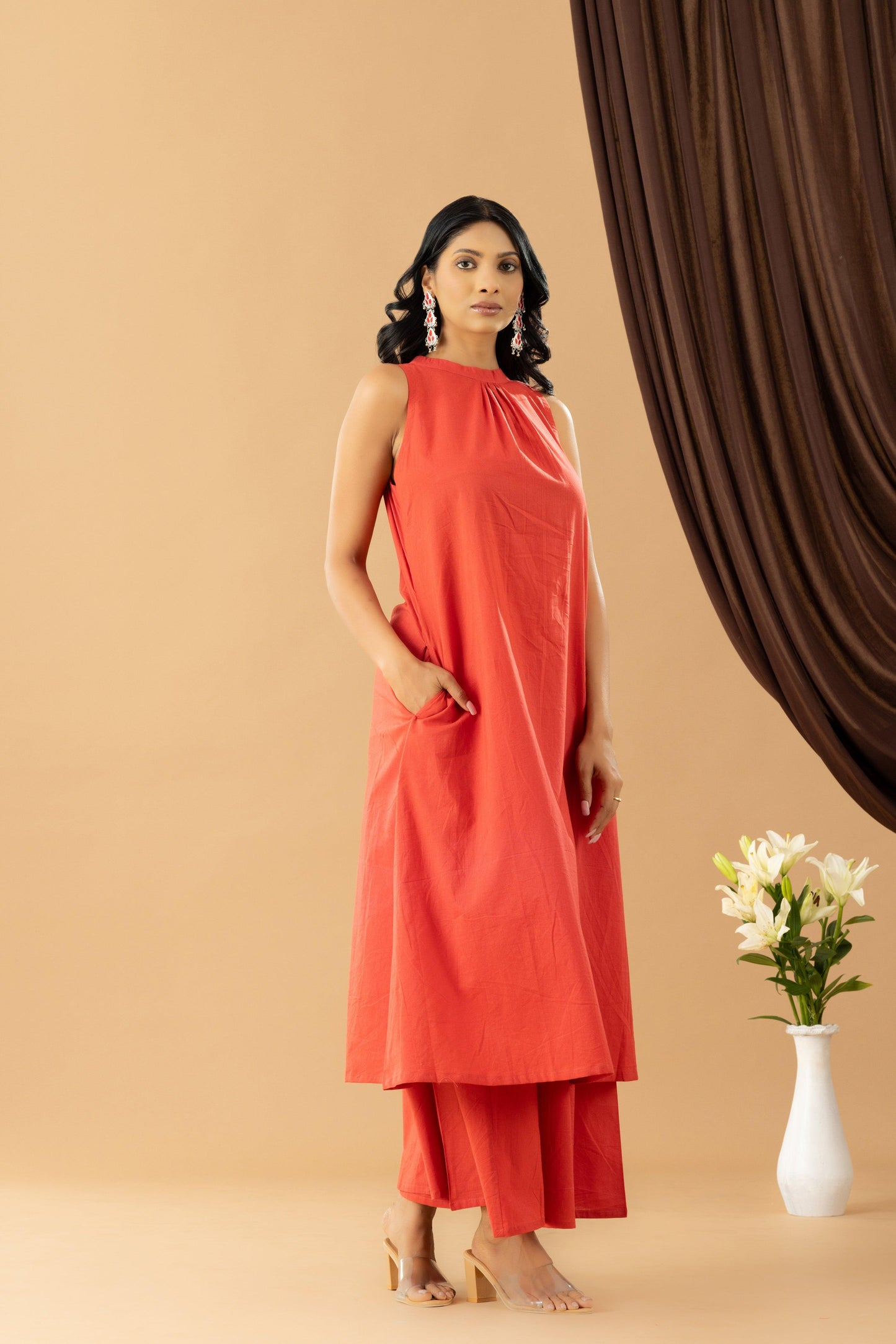 Bahaar Persian Red Halter Kurta Set