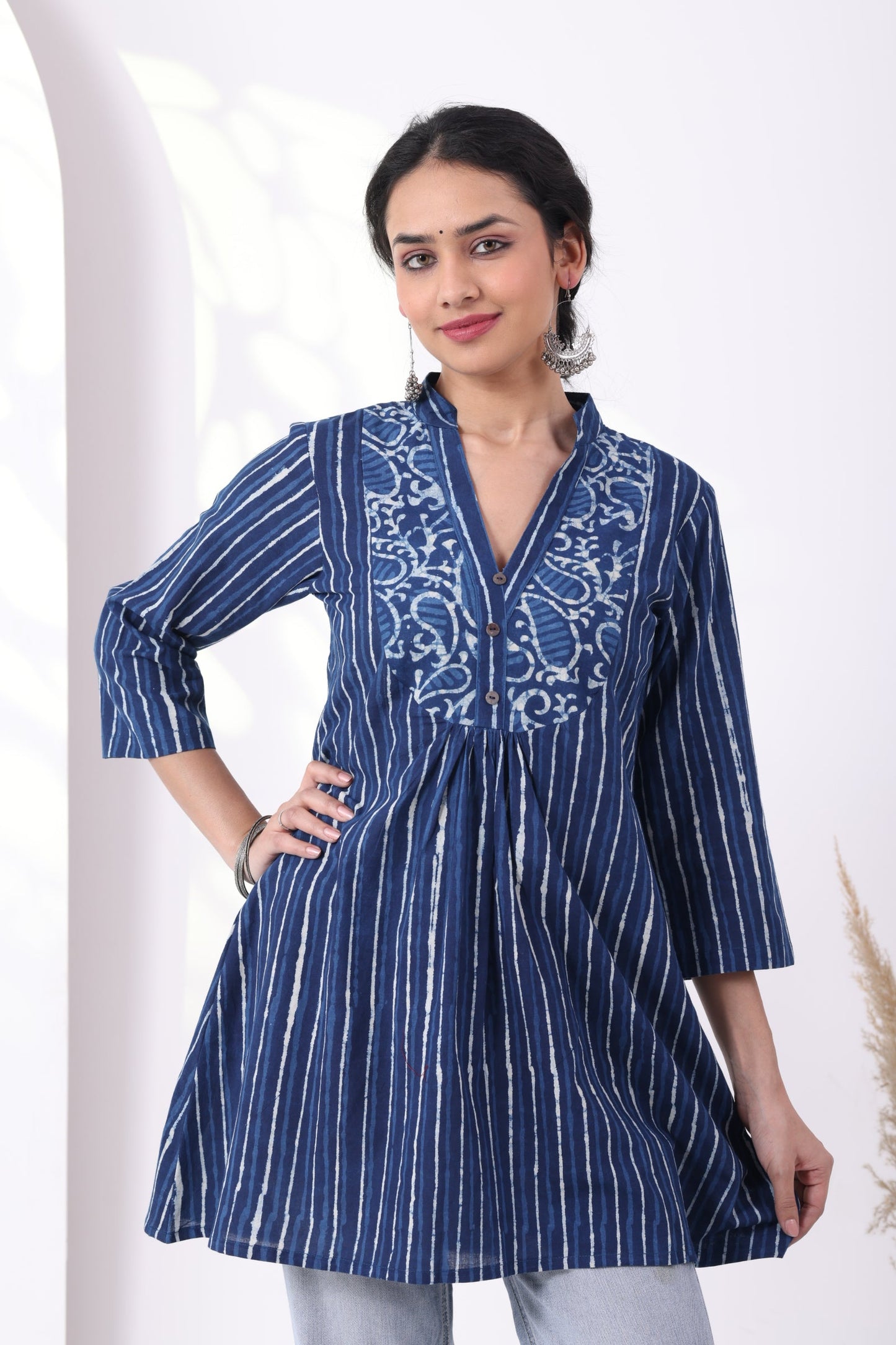 Heer Indigo Dabu Yoke Tunic