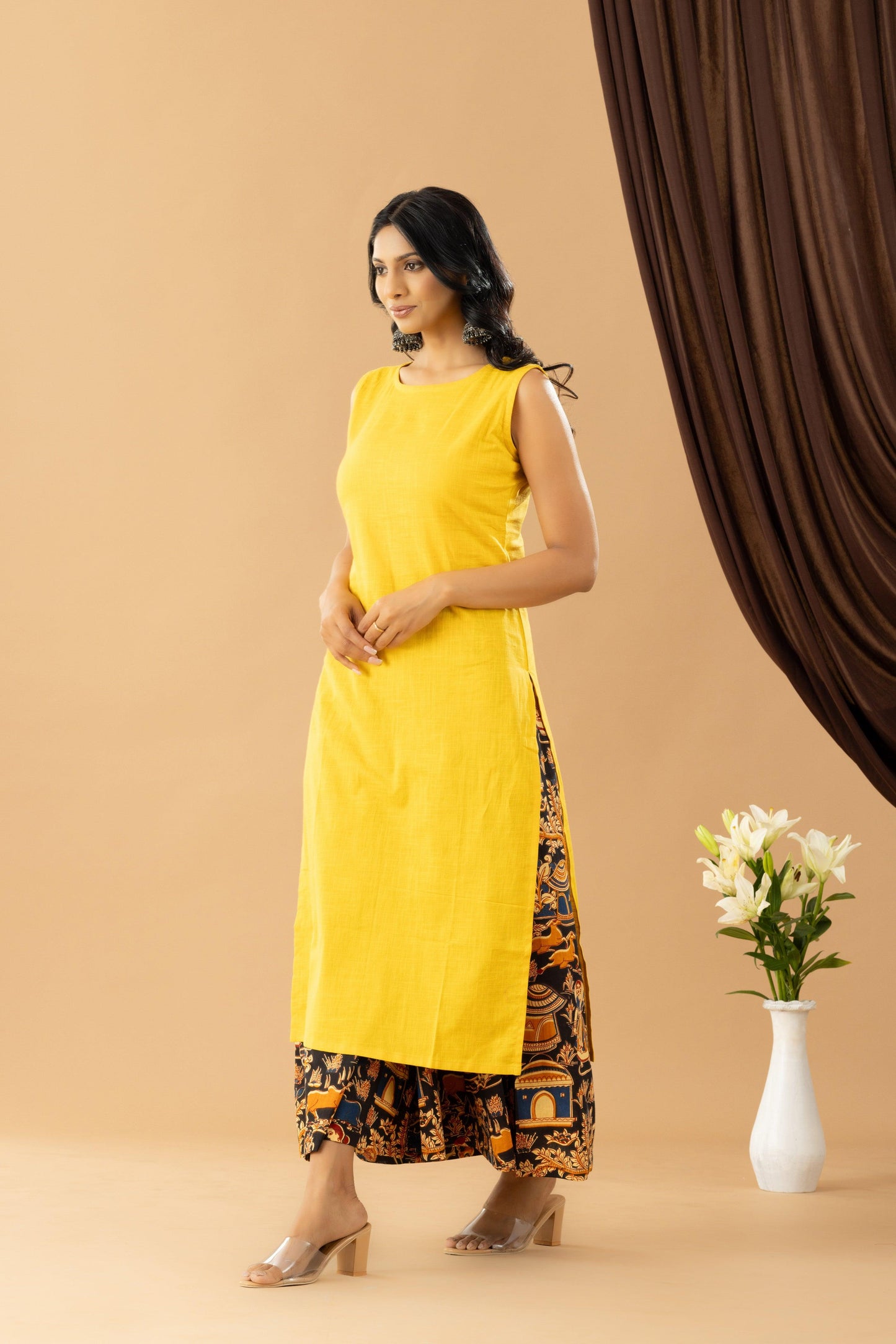 Bahaar Golden Yellow Black Kalamkari Kurta Set