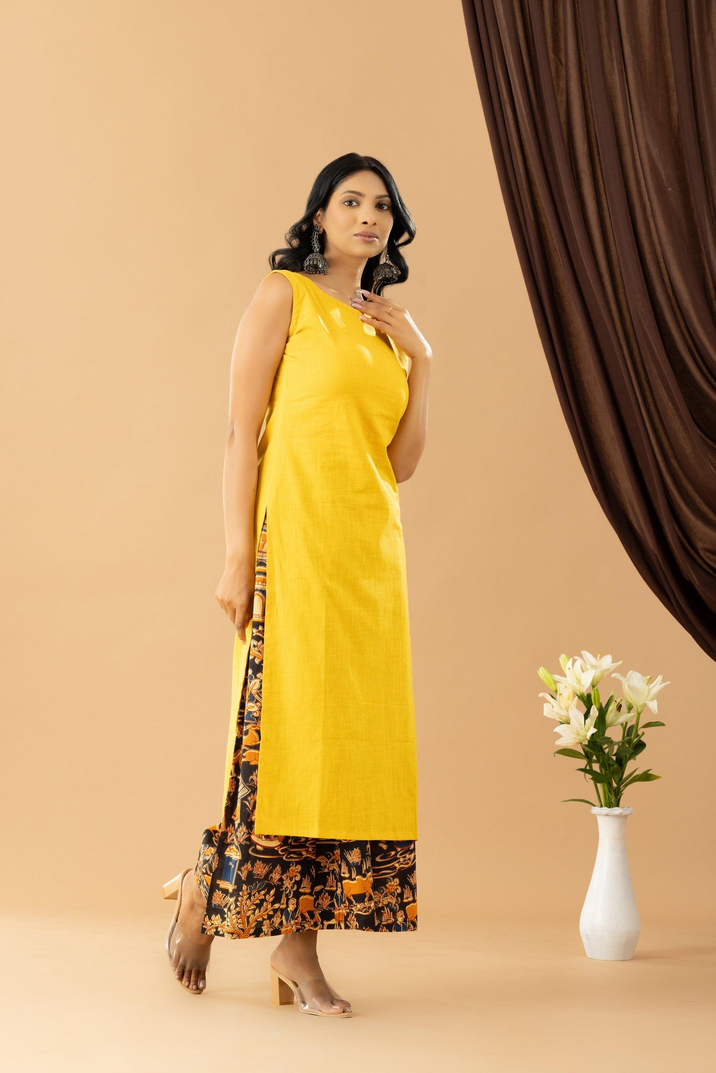 Bahaar Golden Yellow Black Kalamkari Kurta Set