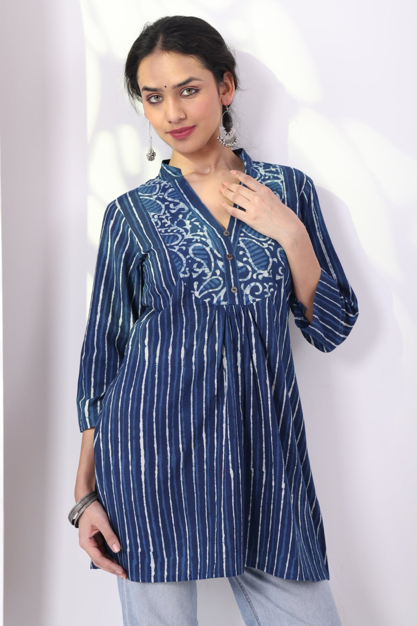 Heer Indigo Dabu Yoke Tunic