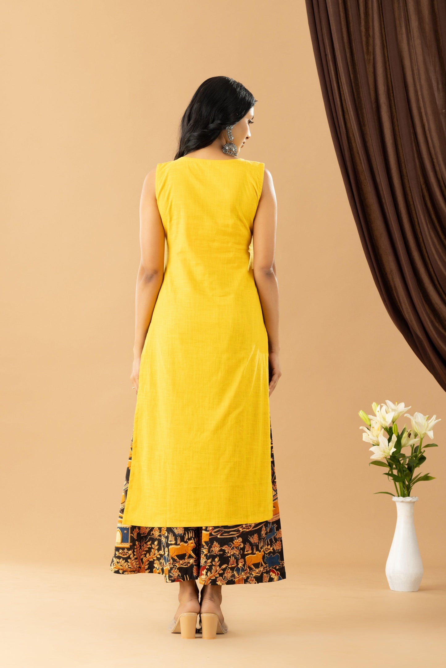 Bahaar Golden Yellow Black Kalamkari Kurta Set