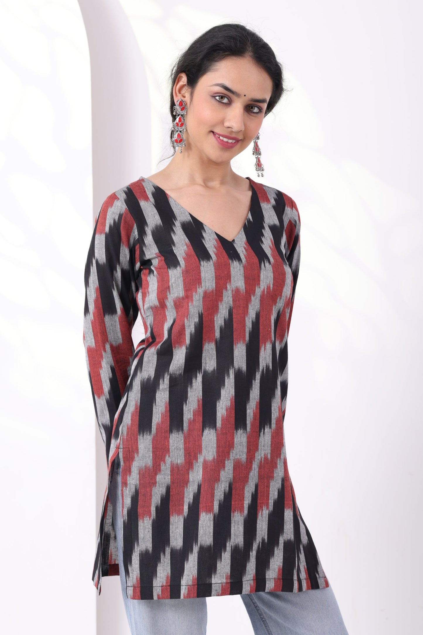Heer Black Maroon Ikkat Tunic