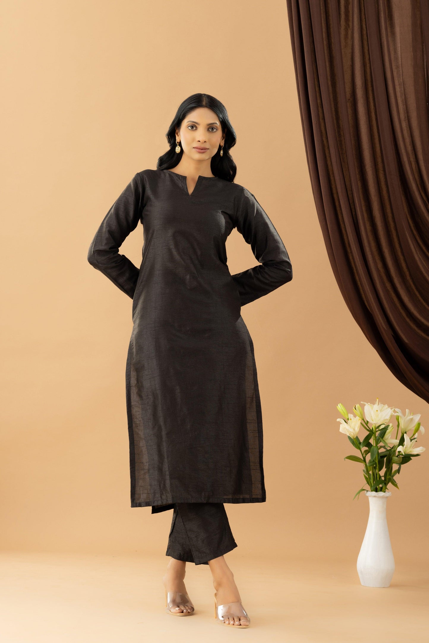 Bahaar Black Raw Silk Kurta Set