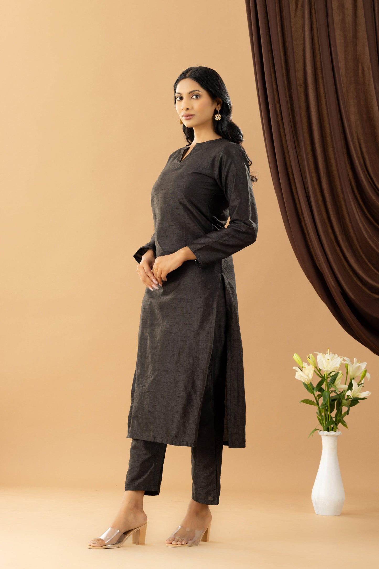 Bahaar Black Raw Silk Kurta Set