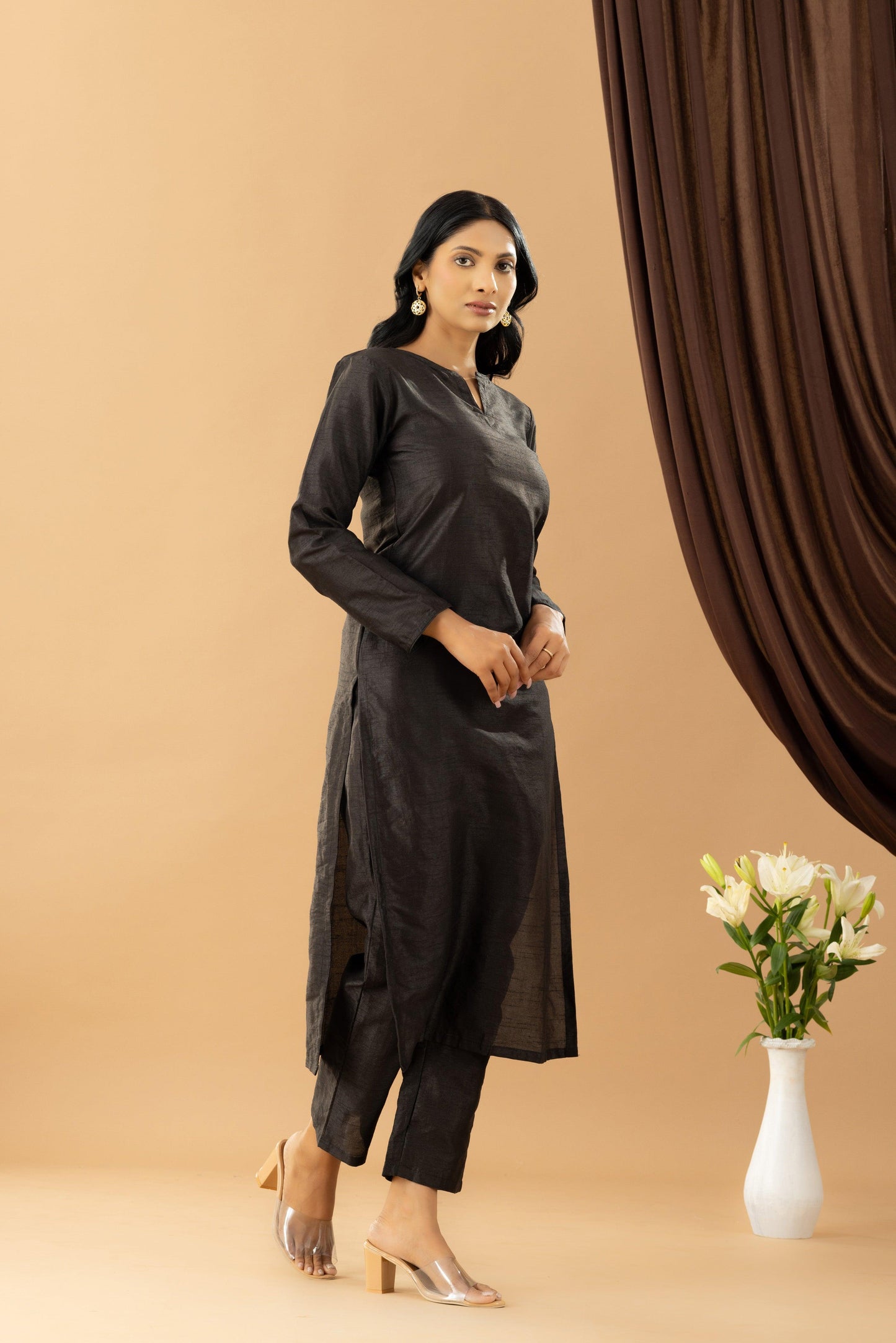 Bahaar Black Raw Silk Kurta Set