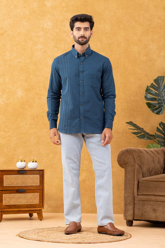 Navrang Men's Teal Linen Slim Fit Shirt – Sizes XS to 6XL