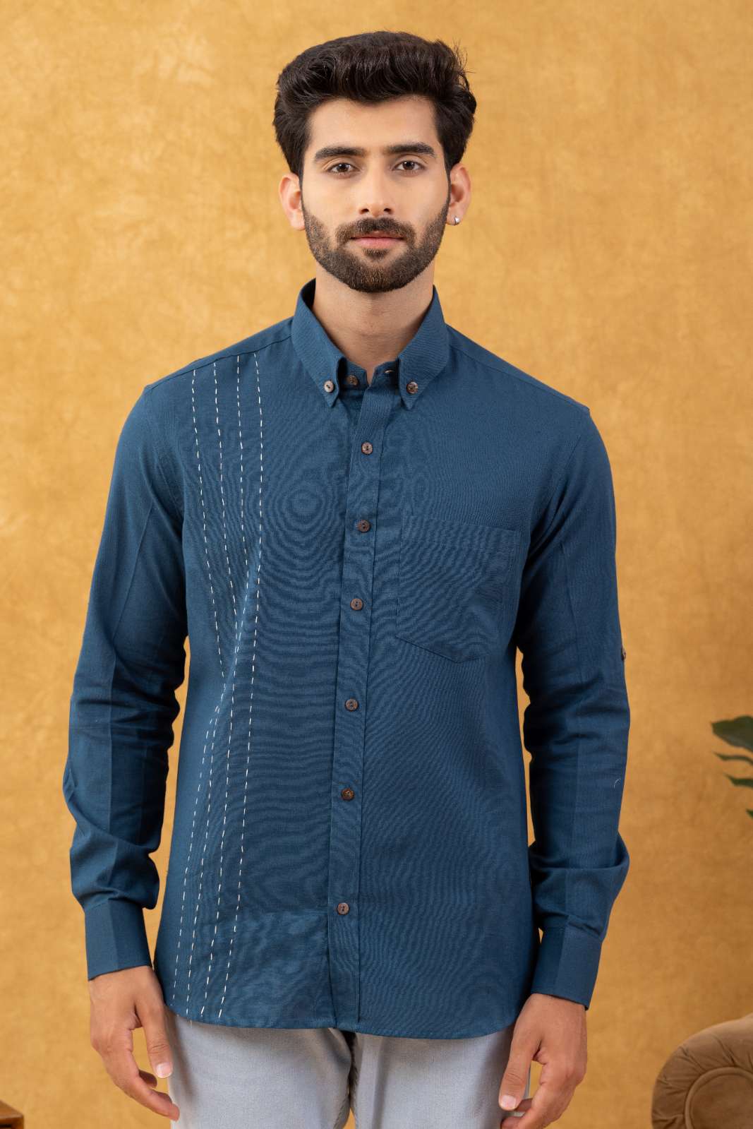 Navrang Men's Teal Linen Slim Fit Shirt – Sizes XS to 6XL