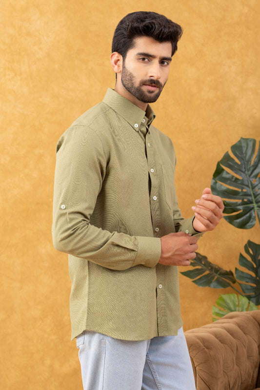 Navrang Men's Sage Green Linen Slim Fit Shirt – Sizes XS to 6XL
